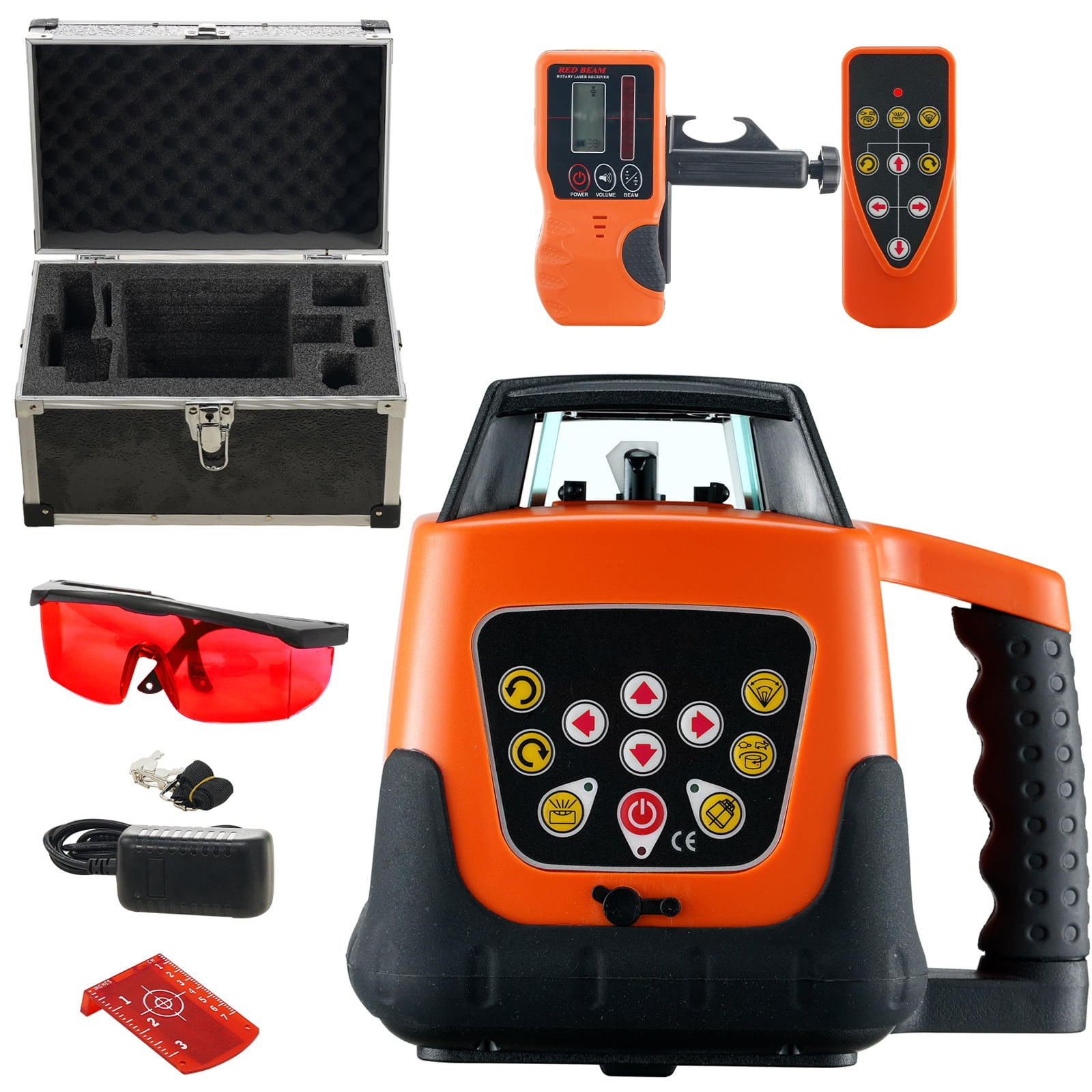 KFFKFF Rotary Laser Level, 360° Self-Leveling Tool with 1650 ft Range, IP66 Water-Resistant, Remote Control & Rechargeable Battery (Red, 1650 ft) etk12