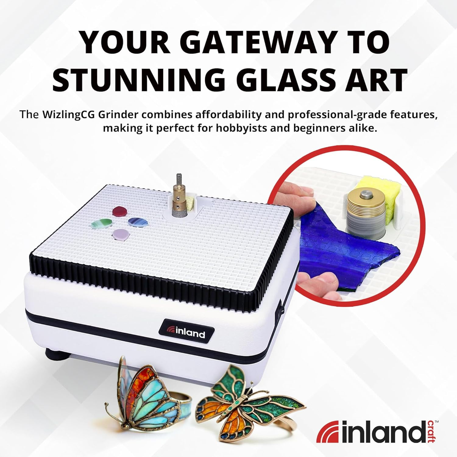 Inland Craft Wiz Glass Grinder for Stained Glass Shaping (White, 2-Bit Set) 429h9