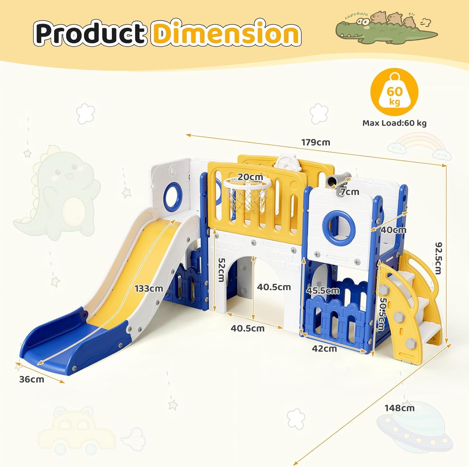 LAZY BUDDY 9-in-1 Toddler Slide and Climber Playset with Basketball Hoop and Storage (Blue) ifcey