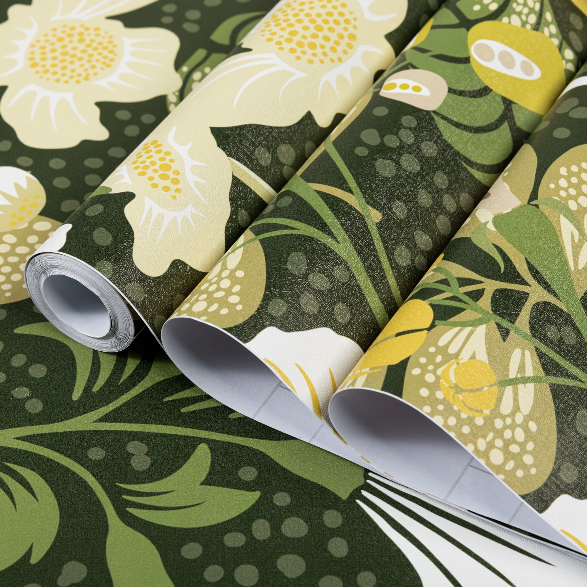 Abyssaly Peel and Stick Wallpaper Green Floral Petunia Vine Contact Paper (Green, 17.7 in x 118 in) dofhx