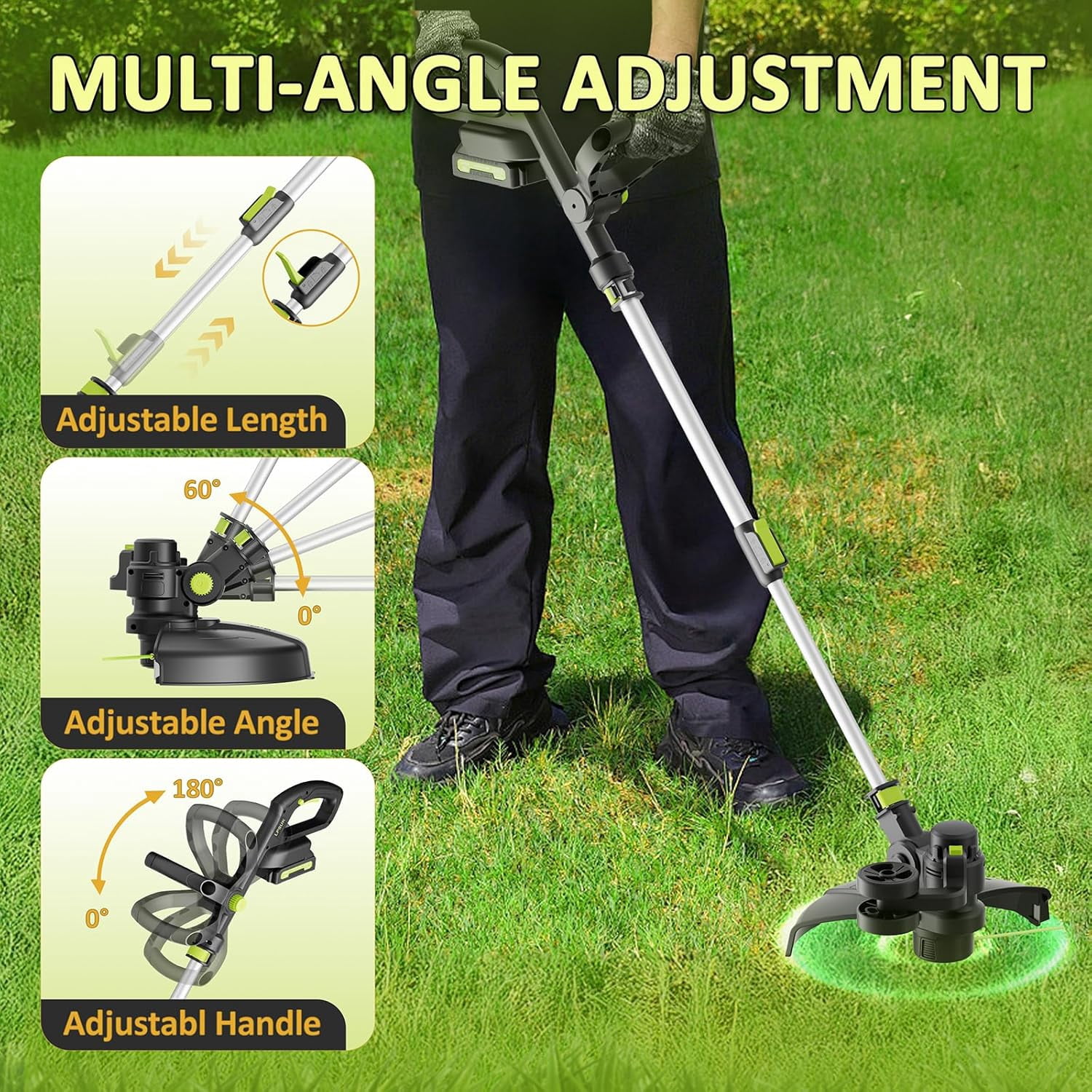 GarveeLife 20V Cordless String Trimmer & Lawn Edger, 12-Inch Electric Weed Wacker with 2 Batteries, 8 Spools & Wheels 933dg