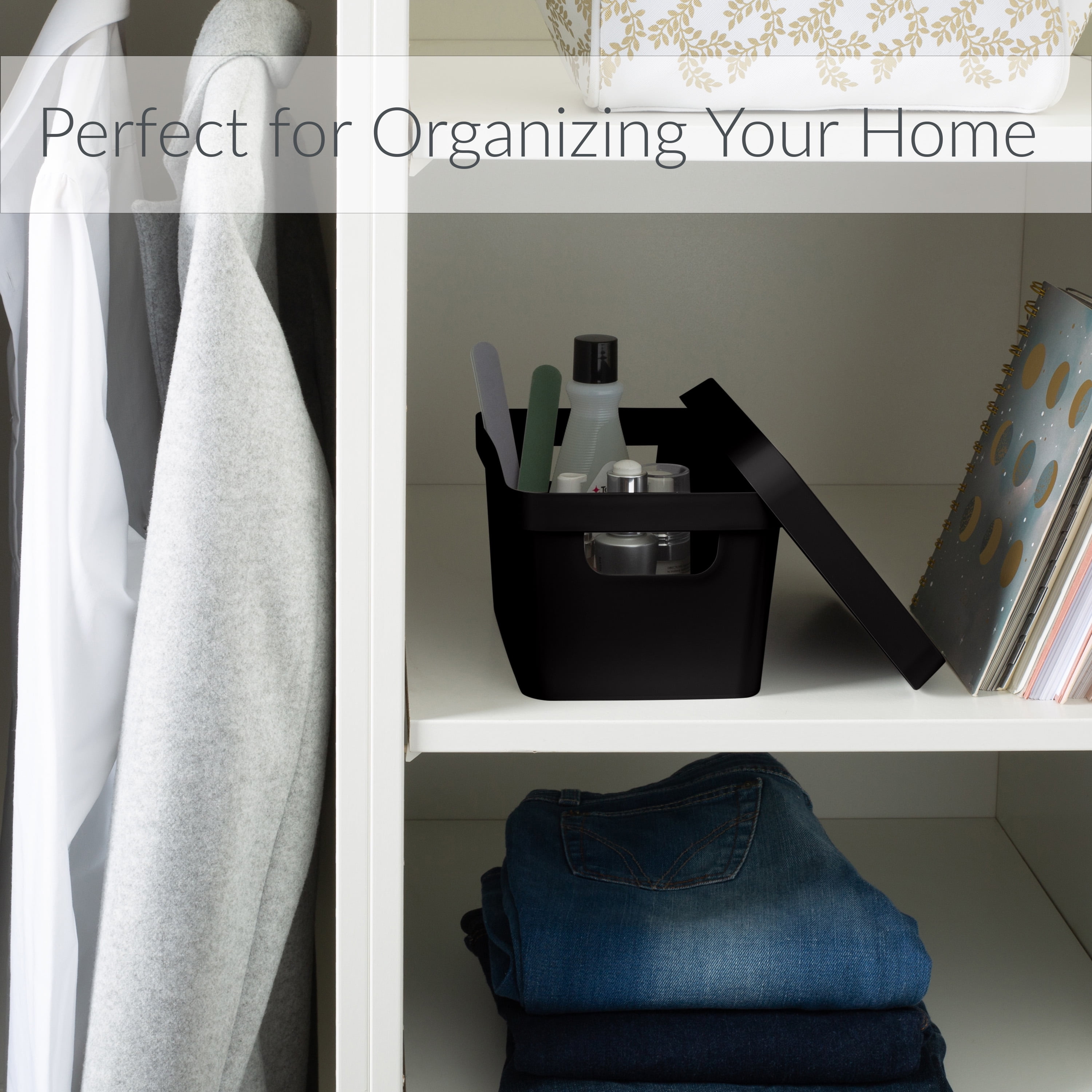Simplify Vinto Plastic Storage Box with Lid and Handles (Charcoal, 9.76 in x 6.69 in x 4.84 in) fajp4