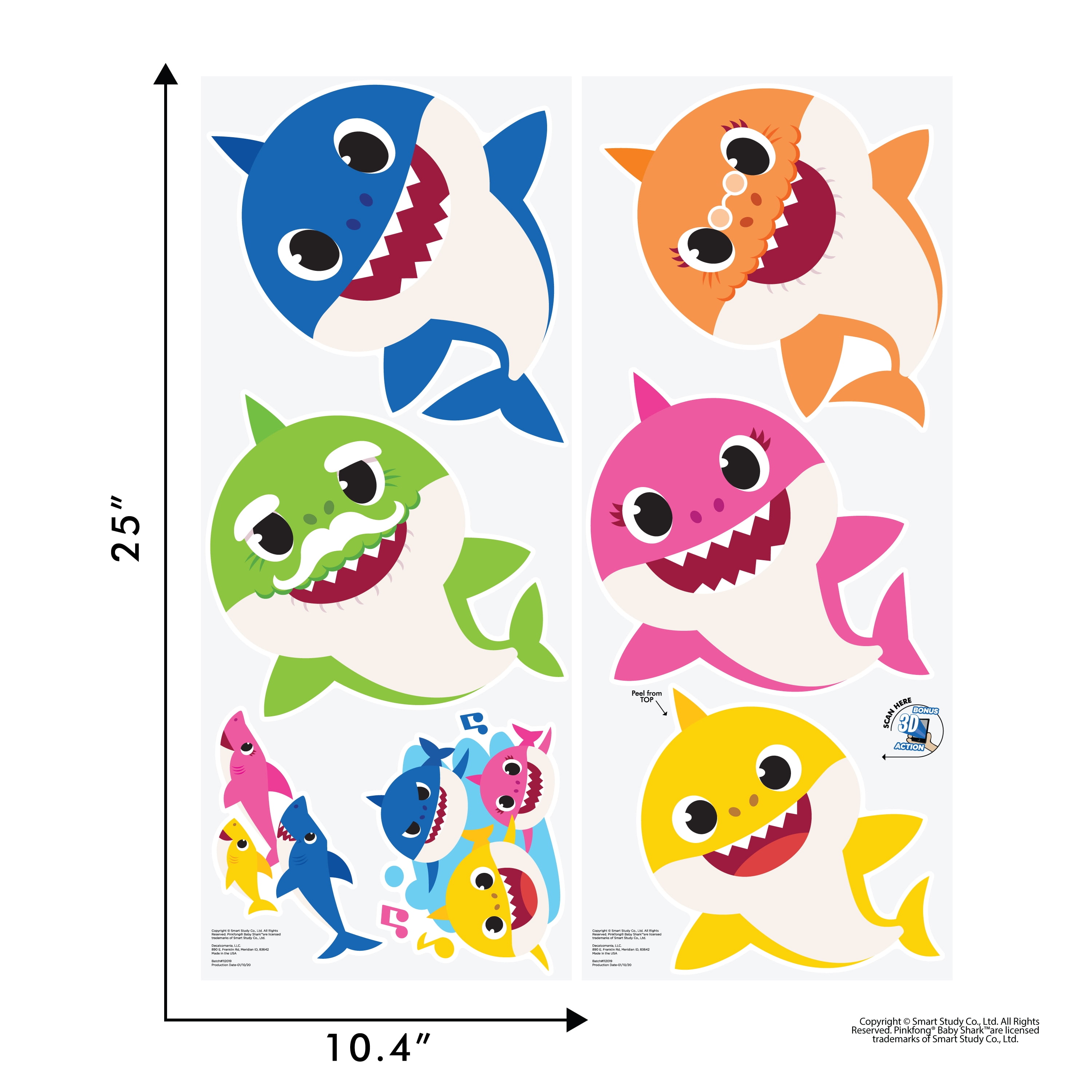 Pinkfong Baby Shark Wall Decals with Augmented Reality Interactive Room Decor (5-Piece Set, 9 in to 12 in) fjasf