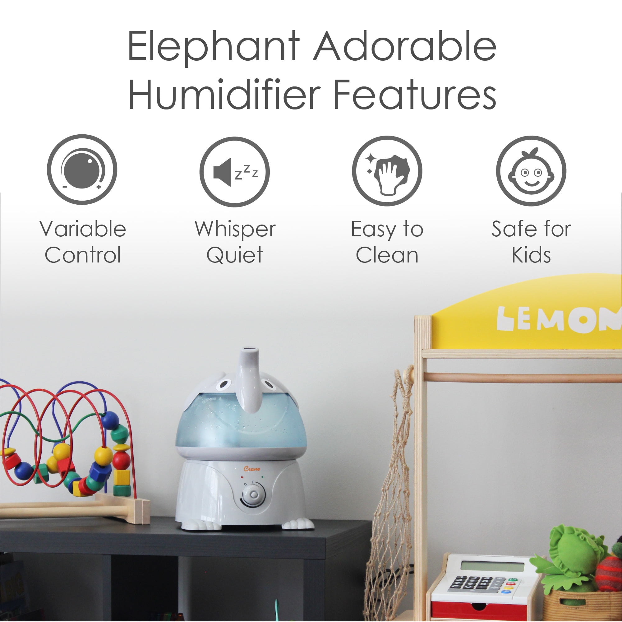 Crane Ultrasonic Elephant Humidifier (Gray, 1 gal) p55pk