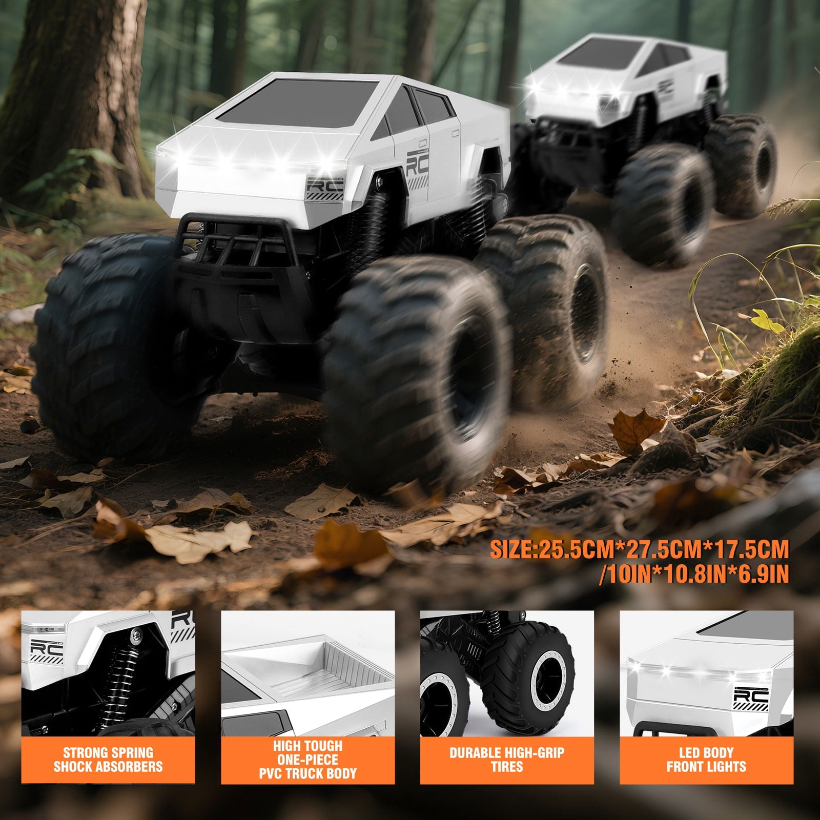 Sumsoltic Amphibious RC Monster Truck, 4WD All Terrain Stunt Car, 2.4GHz Remote Control Vehicle (Silver, 1:16 Scale) 0xjn0