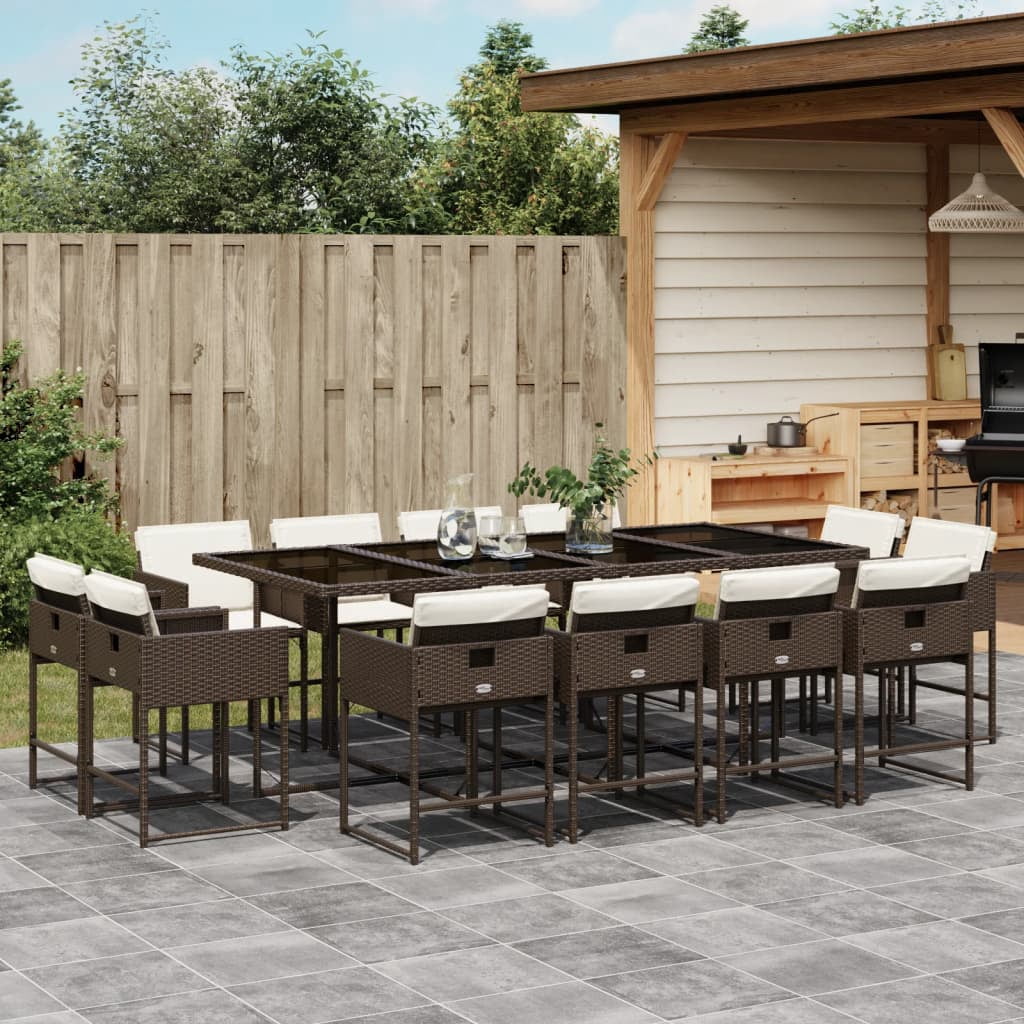 vidaXL 13 Piece Patio Dining Set with Cushions (Brown, 13 Piece) q2yq6