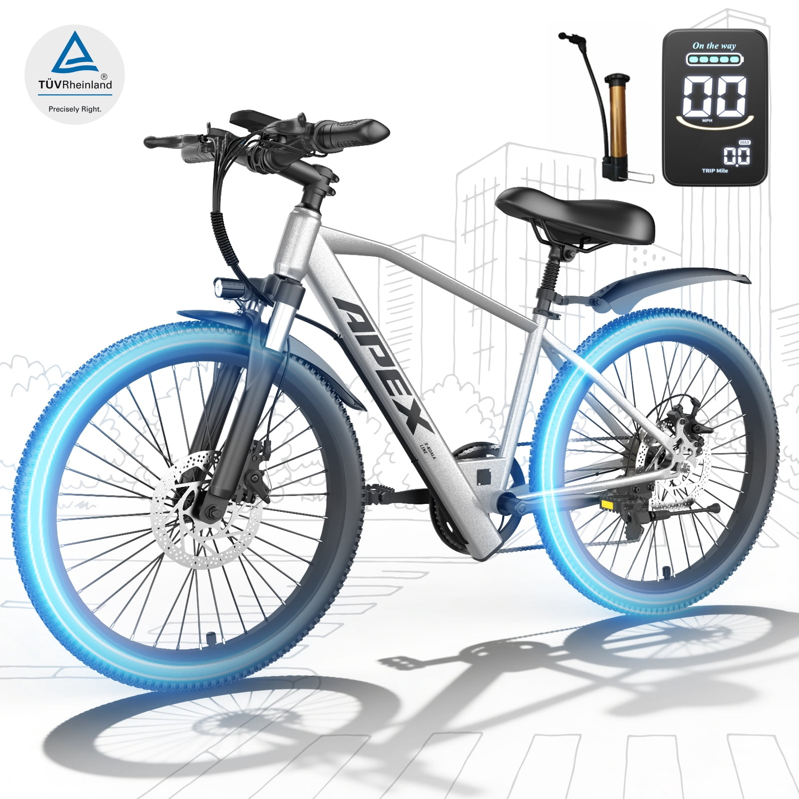 X-Koala 26 in Electric Bike for Adults, 1200W Motor Commuter E-Bike, 7-Speed, UL2849 Certified (Silver, 26 in) qplsj