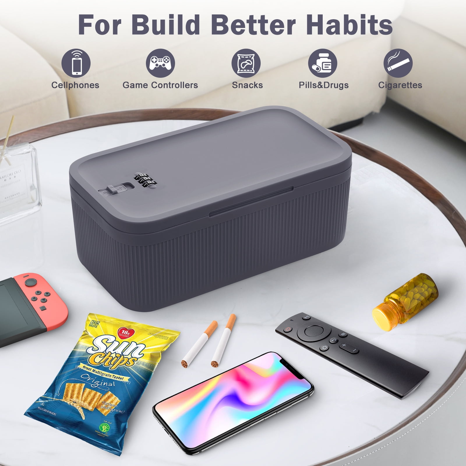 Locbbie Lockable Storage Box with 3-Digit Combination Code (Grey, 11.8 in x 7.9 in x 6.3 in) 53gfs