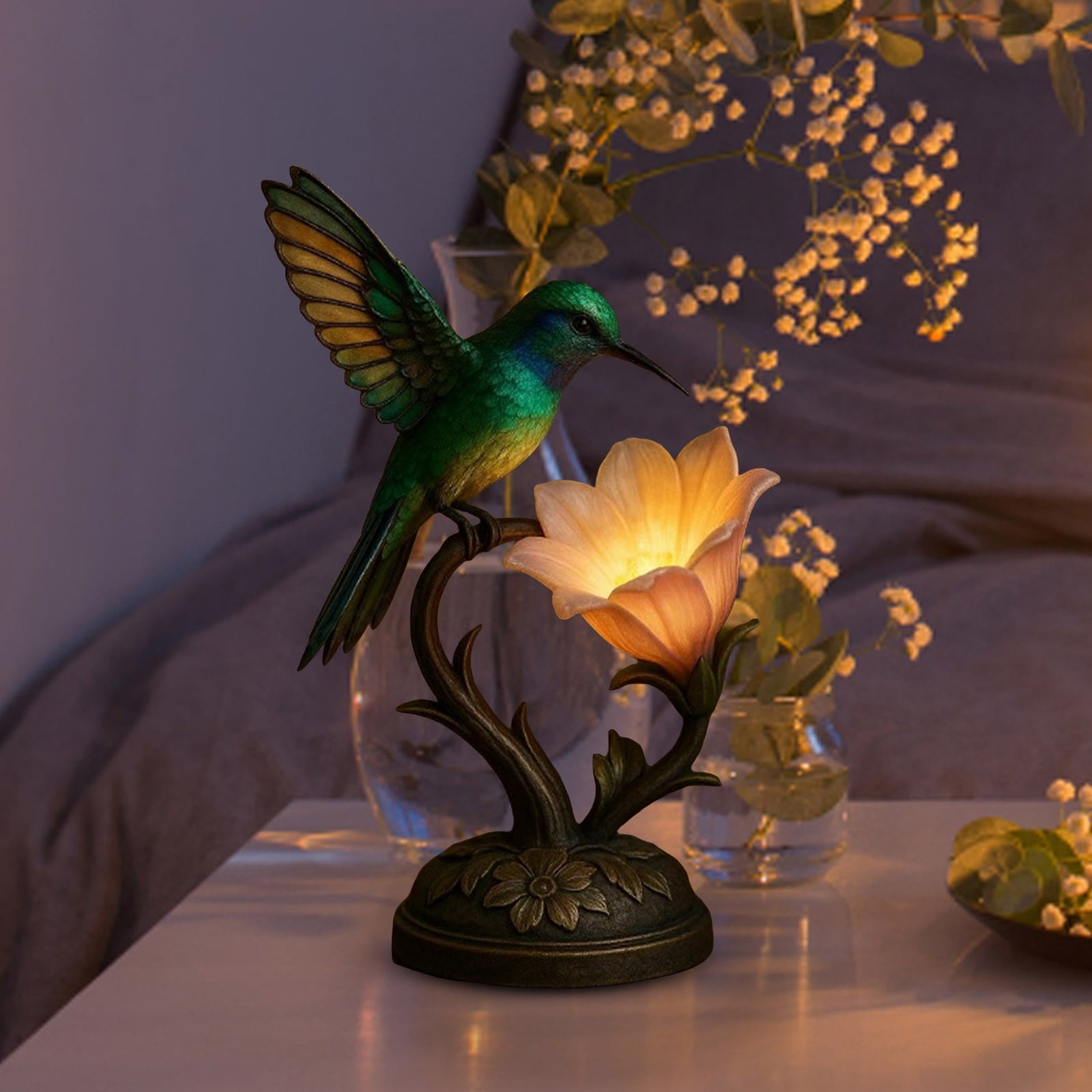 QIUXUJ 3D Floral and Bird Decorative Floor Lamp, Festive Indoor Holiday Accent Lighting (Green, 12 in) hjhen