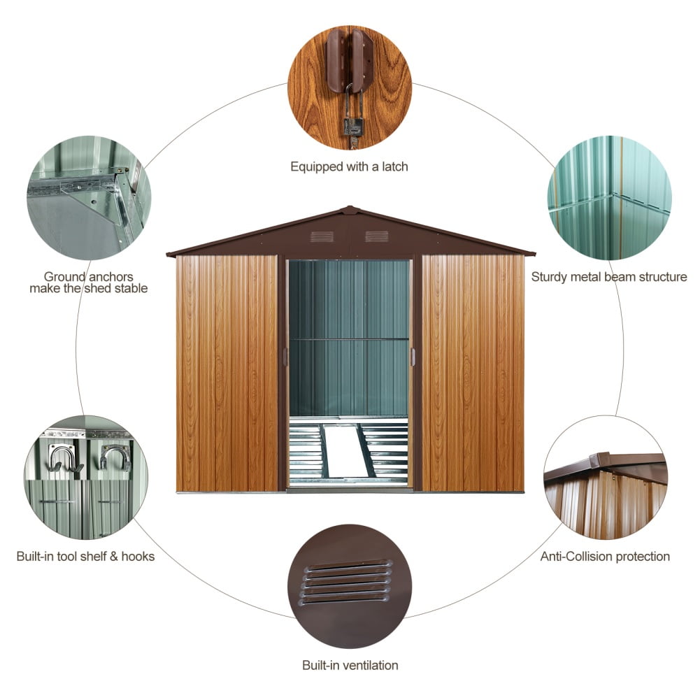 Broadfashion Steel Outdoor Storage Shed, Waterproof Garden Tool Shed with Lockable Sliding Door (8 ft x 10 ft) 4gkaa