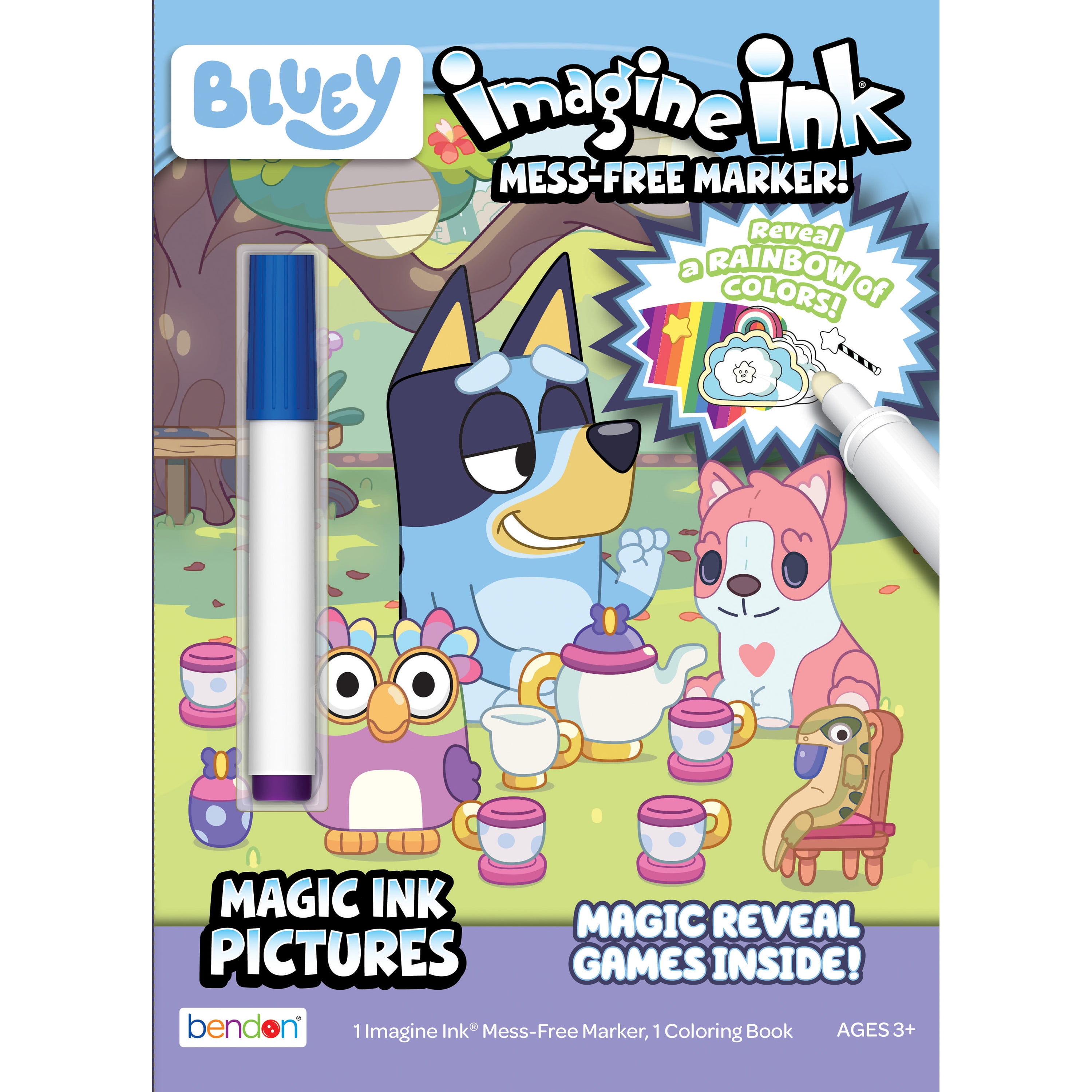 Bluey Imagine Ink Coloring Book Set with Mess-Free Marker (10 Pages) fhwxm