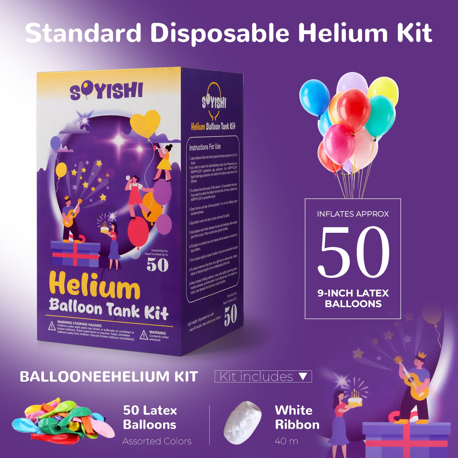 Soyishi Helium Tank for Party Balloons (50 Count Capacity, 0.47 cu ft) l4p52