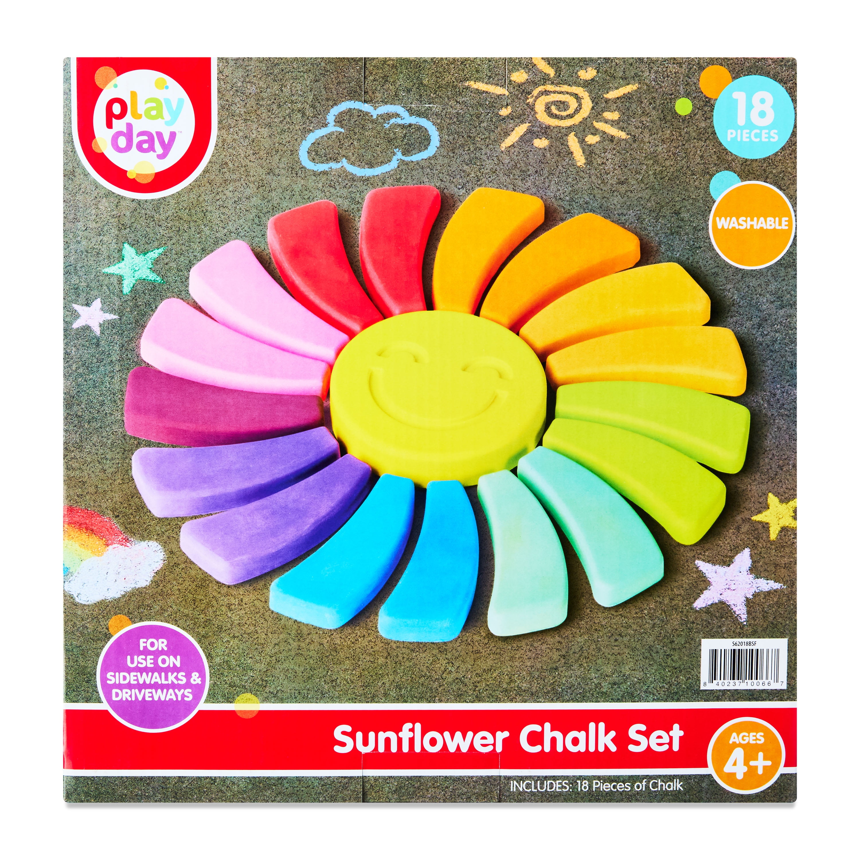 Play Day Sunflower Sidewalk Chalk Set (Multicolor, 18-Piece) n5884