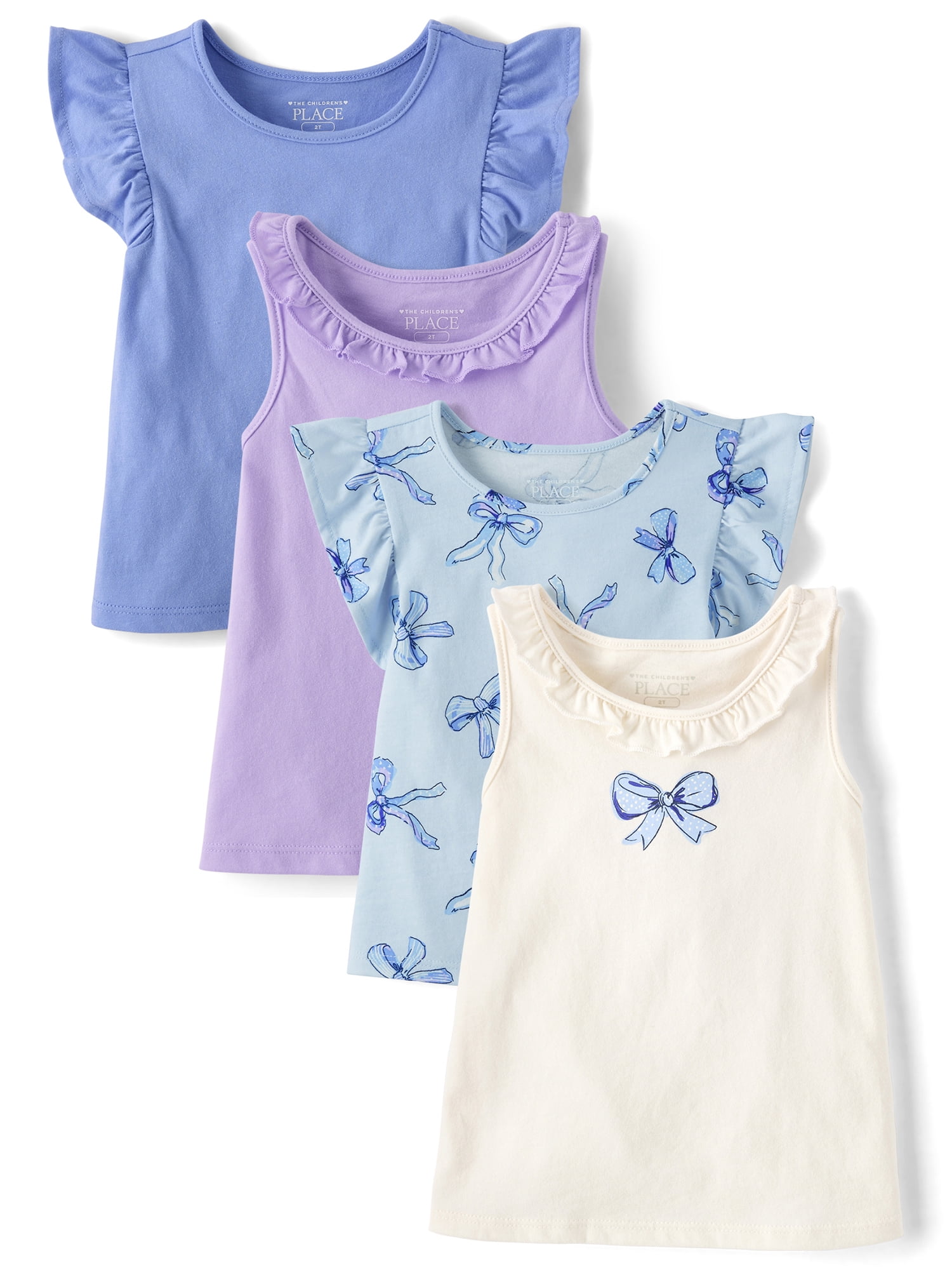The Children's Place Toddler Girls Sleeveless Bow Flutter Tank Top (Multi-Color, 4-Pack) 38fgu
