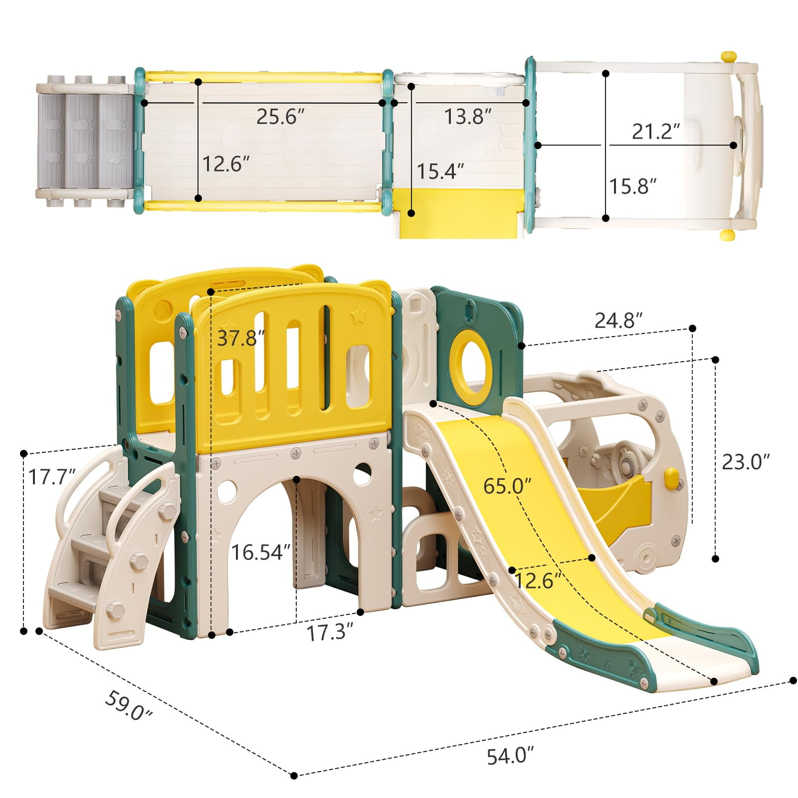 JIAOQIU Bus Themed Toddler Slide Playset with Climber and Basketball Hoop (Green) 63fi7