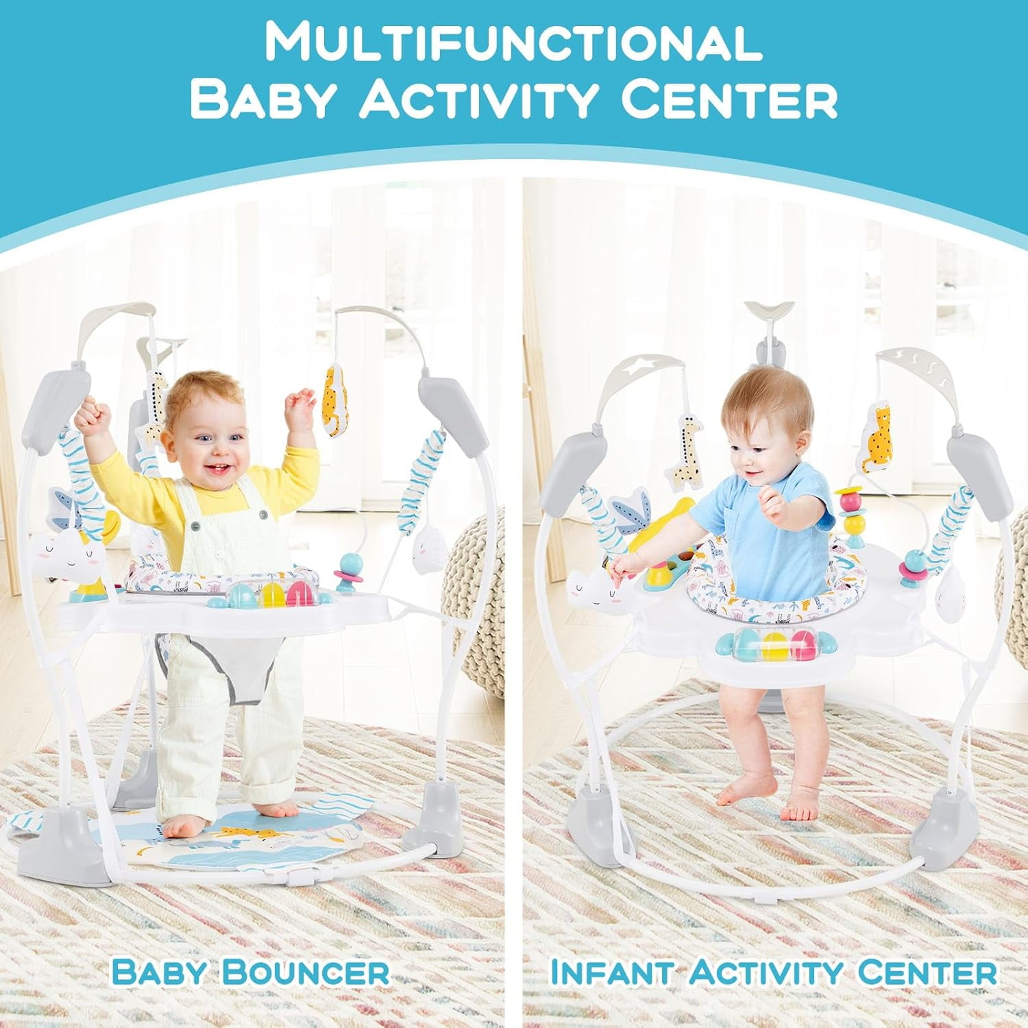 INFANS Baby Activity Center, 3-in-1 Jumper and Bouncer with Interactive Toys, 360° Rotating Seat, 3 Adjustable Heights (Blue, 25 lb Capacity) 0v924