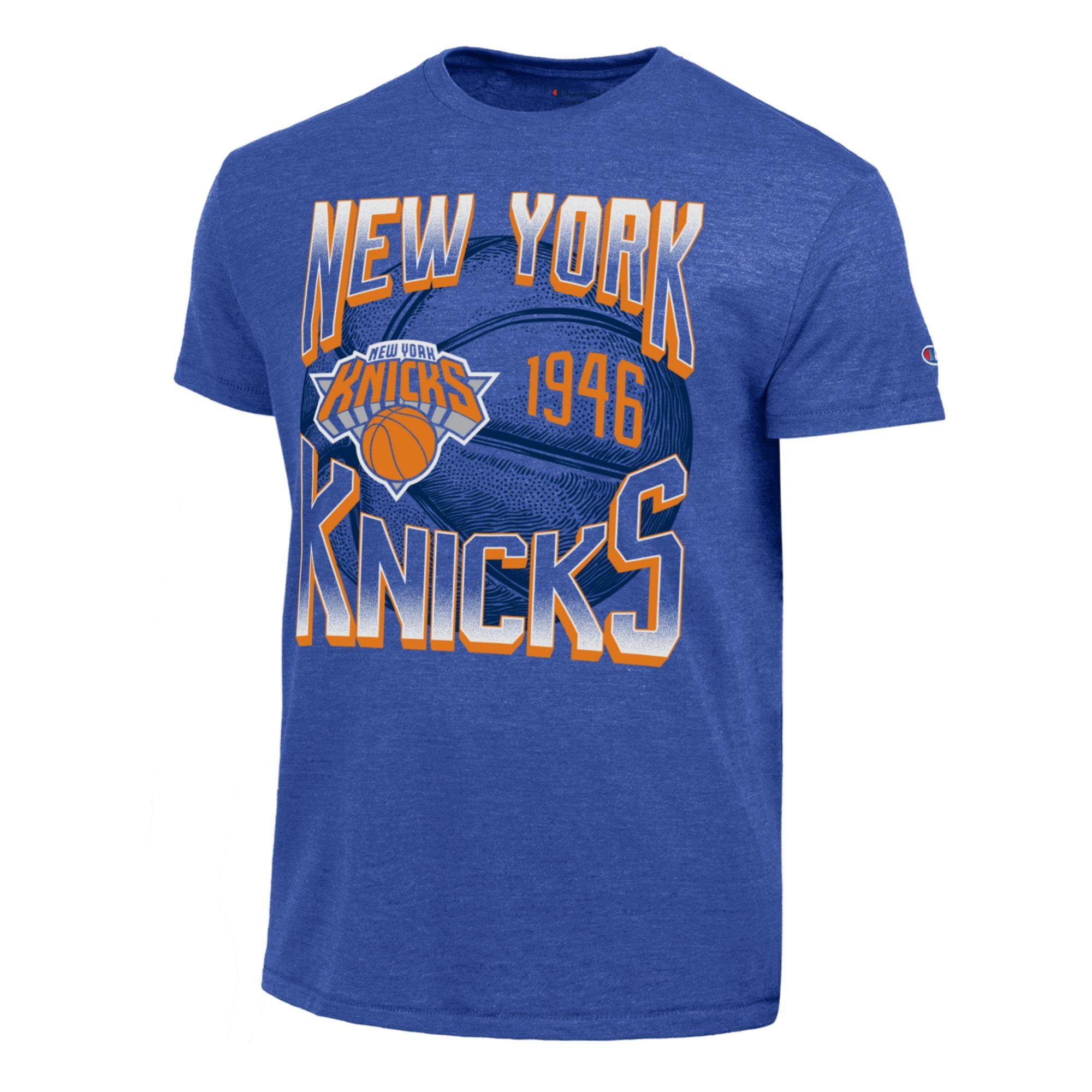 Champion Men's New York Knicks Tri-Blend Basketball T-Shirt (Blue, L) tt7mq