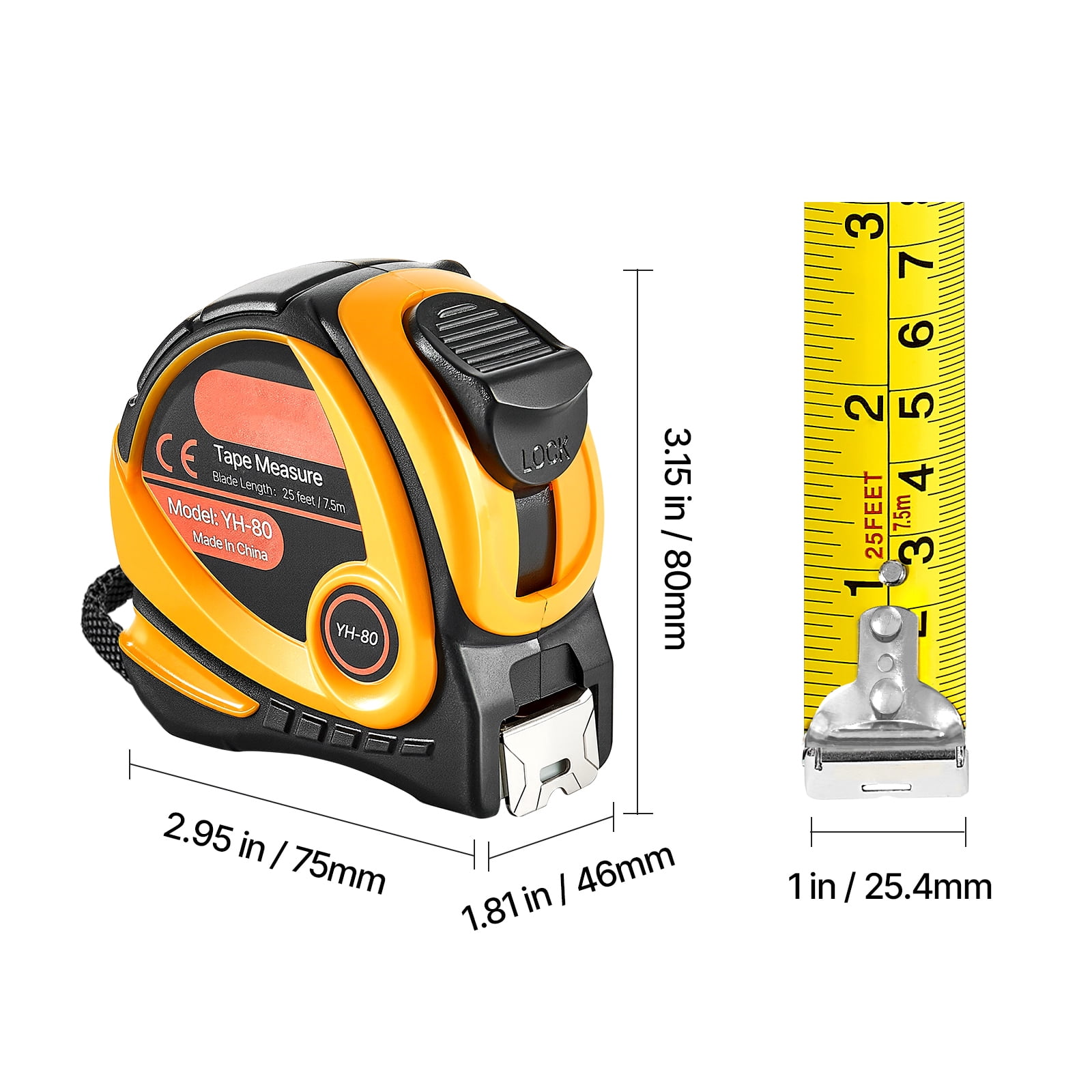 KFFKFF Retractable Measuring Tape, Heavy-Duty Carbon Steel Blade with ABS Case (2-Pack, 25 ft) ob7zp