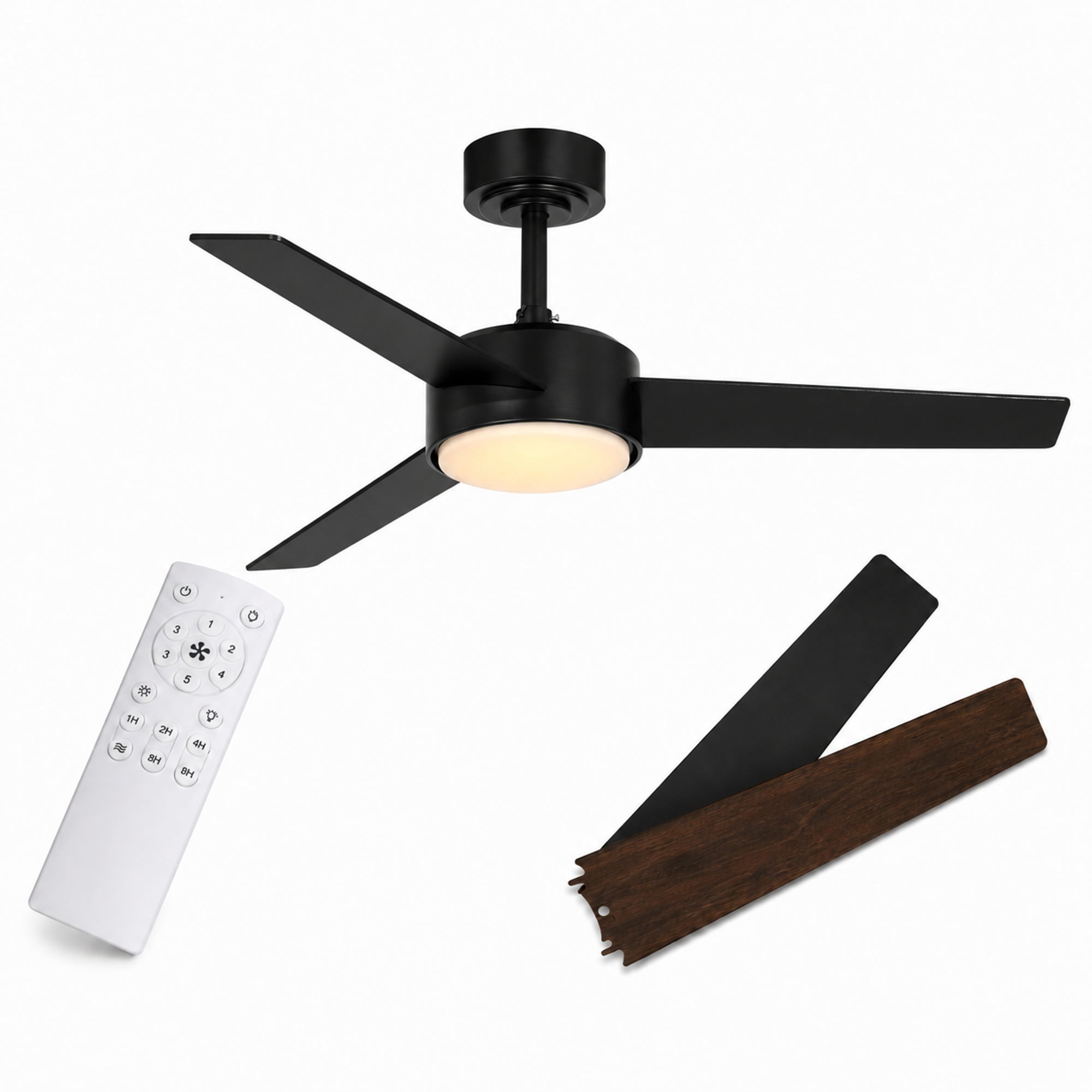 Mainstays 52-Inch Ceiling Fan with Integrated LED Light and Remote Control (Black, 52 in) ehlqo