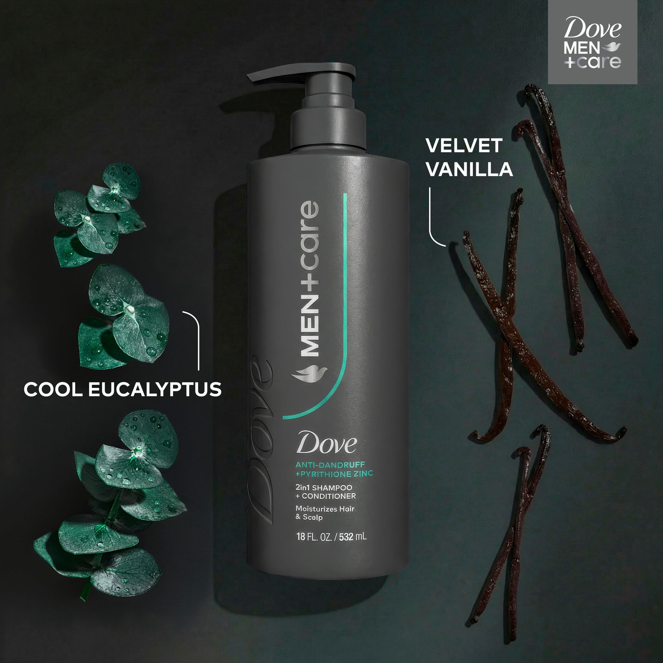 Dove Men+Care 2-in-1 Shampoo and Conditioner, Dandruff Defense with Pyrithione Zinc (18 fl oz) 3l12g