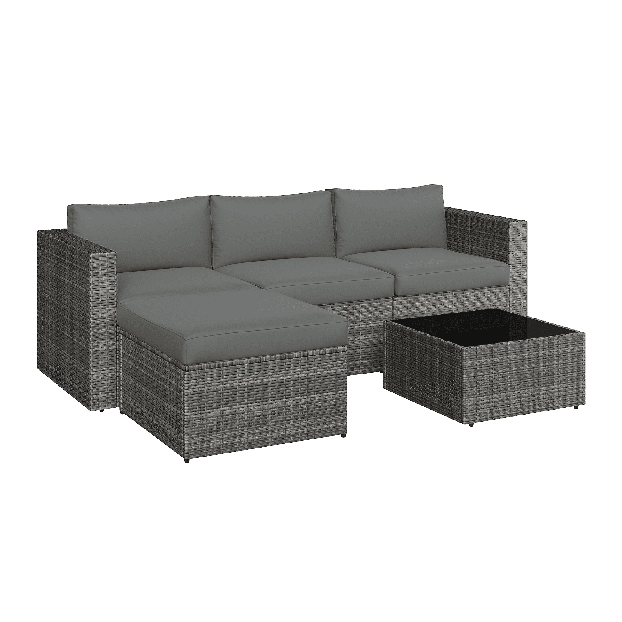 Cozy Home 5-Piece Patio Rattan Furniture Set, Outdoor Sectional Sofa with Ottoman and Coffee Table (Grey, 5-Piece Set) bnnyk