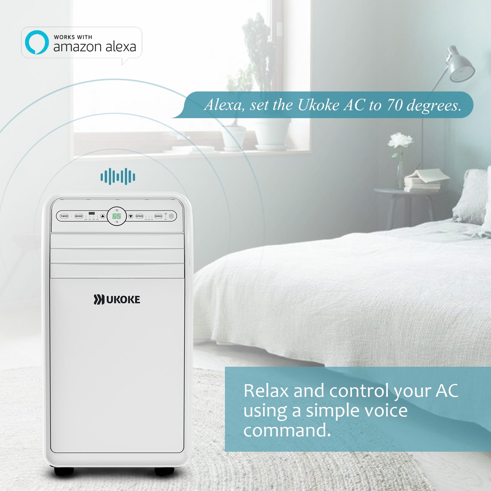 Ukoke 11500 BTU Portable Air Conditioner, 4-in-1 Smart Room Cooler with Heater, Dehumidifier, and Fan (White, 400 Sq. Ft) s9g40