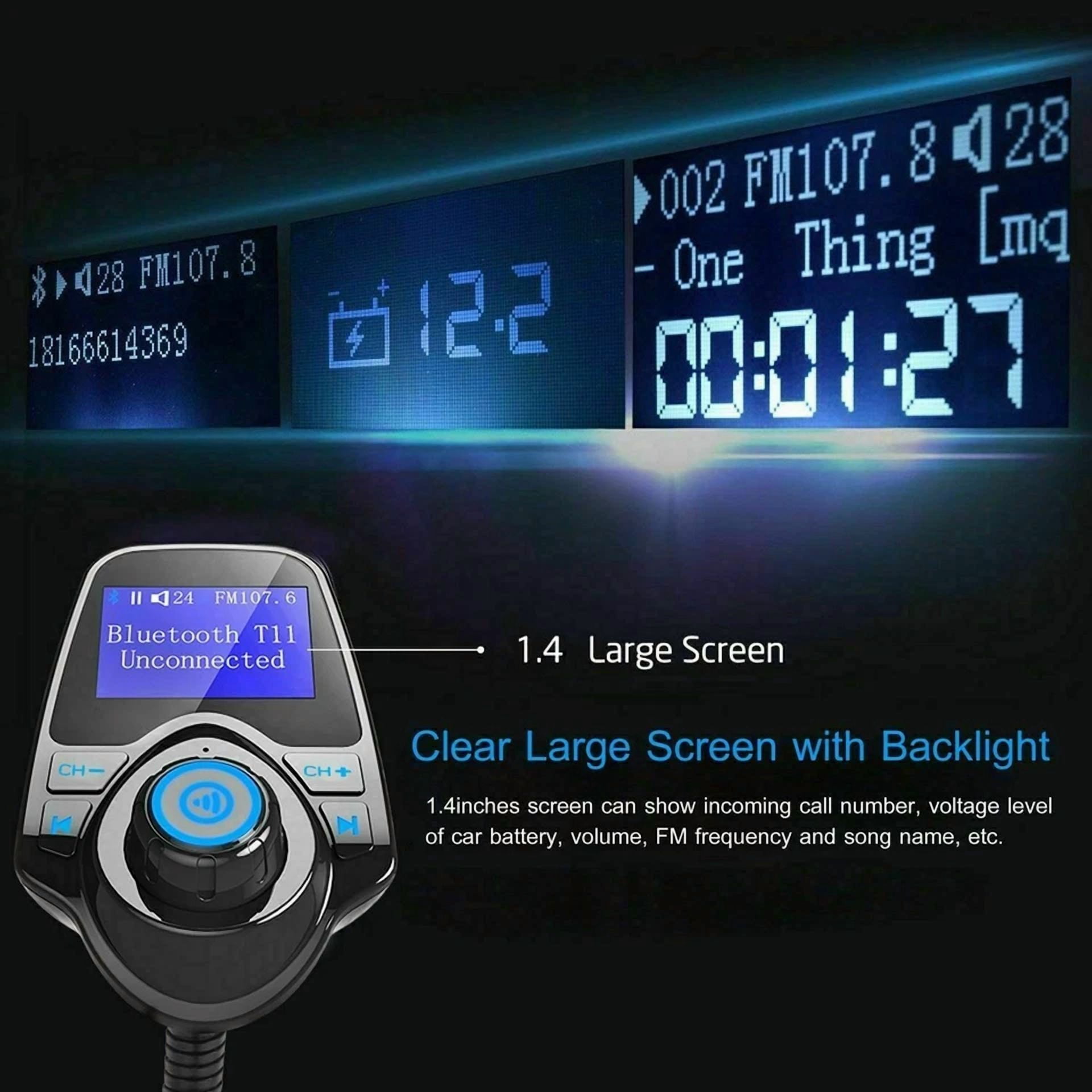 Rhea Bluetooth FM Transmitter Wireless Radio Adapter Car Kit (Dual USB Charger) ykbal