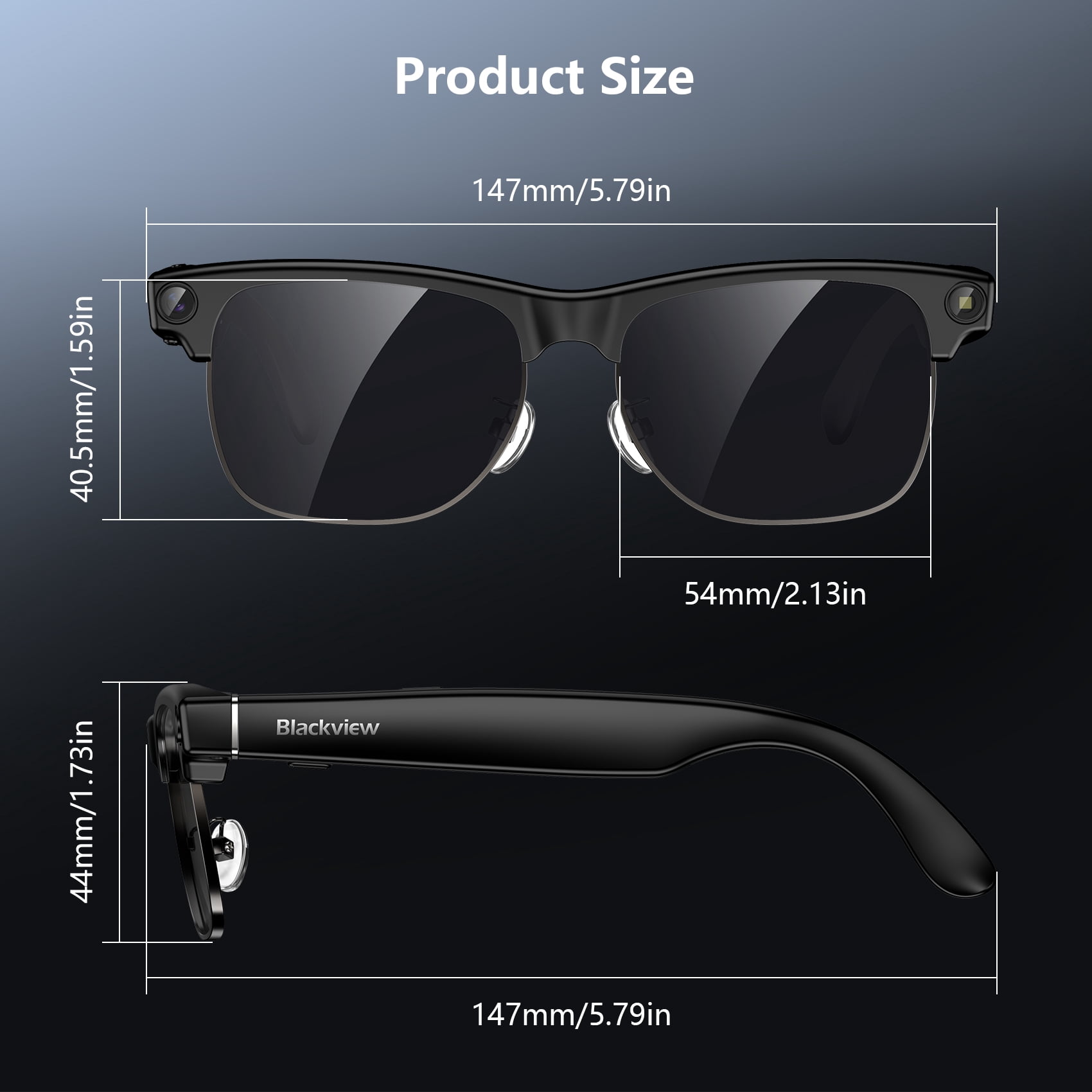 Blackview AI Smart Glasses with 1080P Camera, Real-Time Translation, and Polarized Lenses (Black, One Size) 7smet