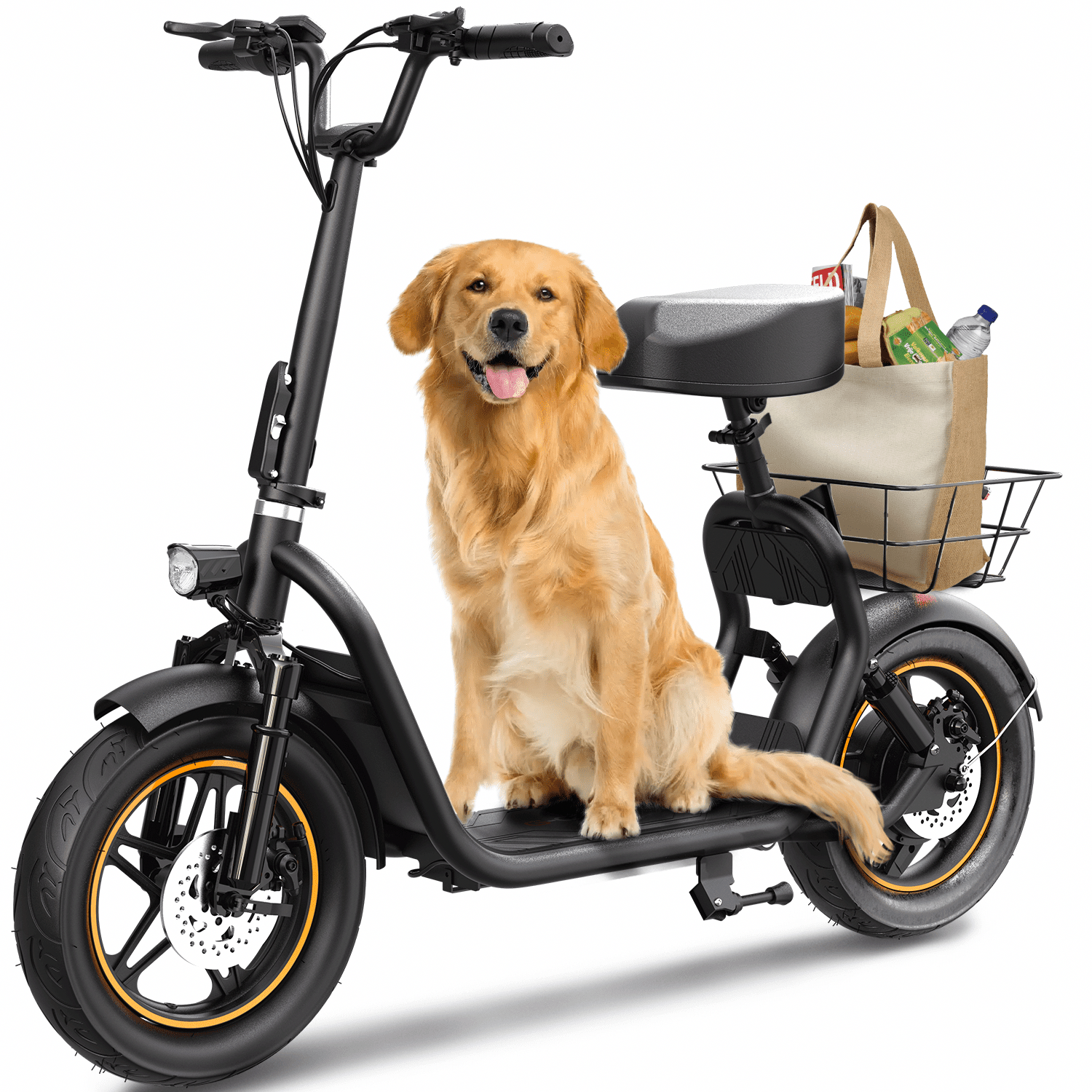 Gcycle Z14 Electric Scooter for Adults, Foldable Commuter Scooter with Seat and Basket, Dual Suspension, 14 in Tires (Black, 330 lb Capacity) d978p