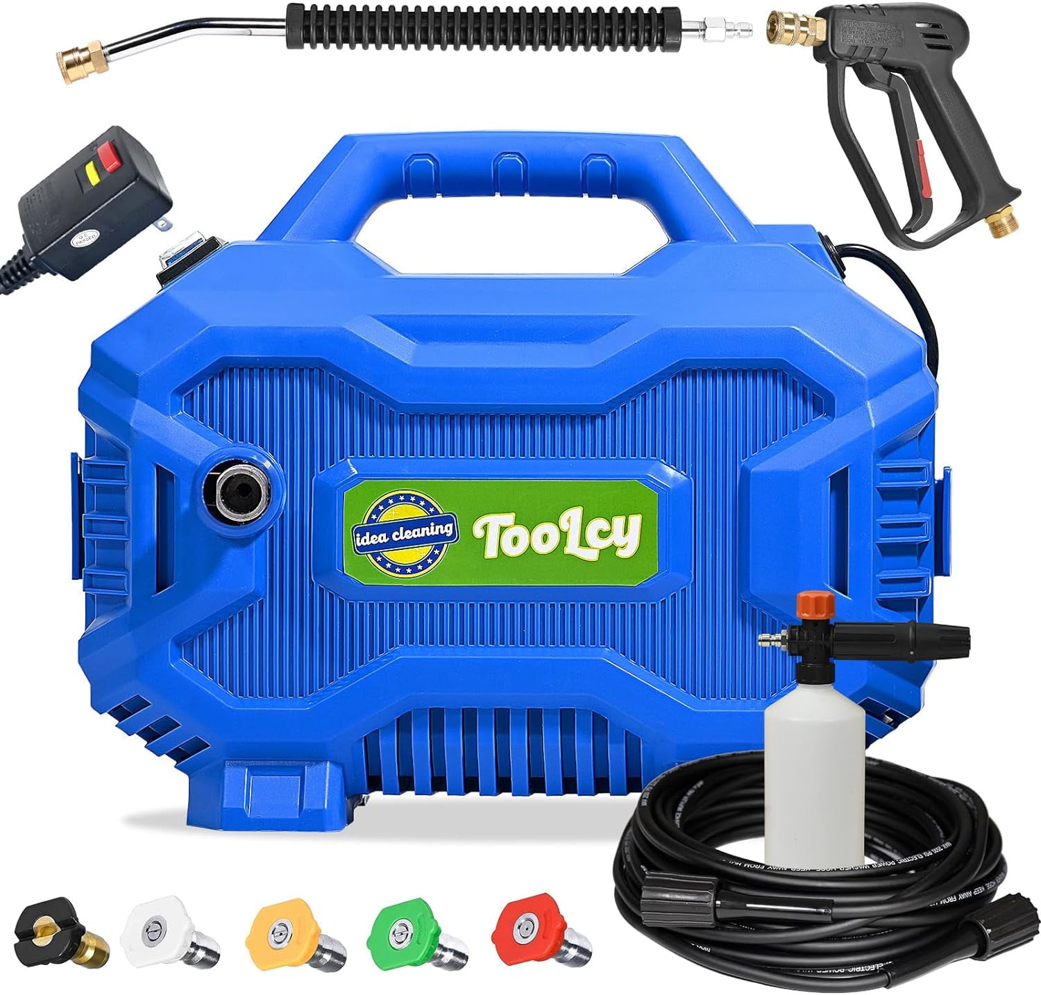 TOOLCY Electric Pressure Washer with 50 ft Hose, Short Gun, Extension Wand, Foam Cannon, and 5 Nozzles (2030 PSI) gz9bm