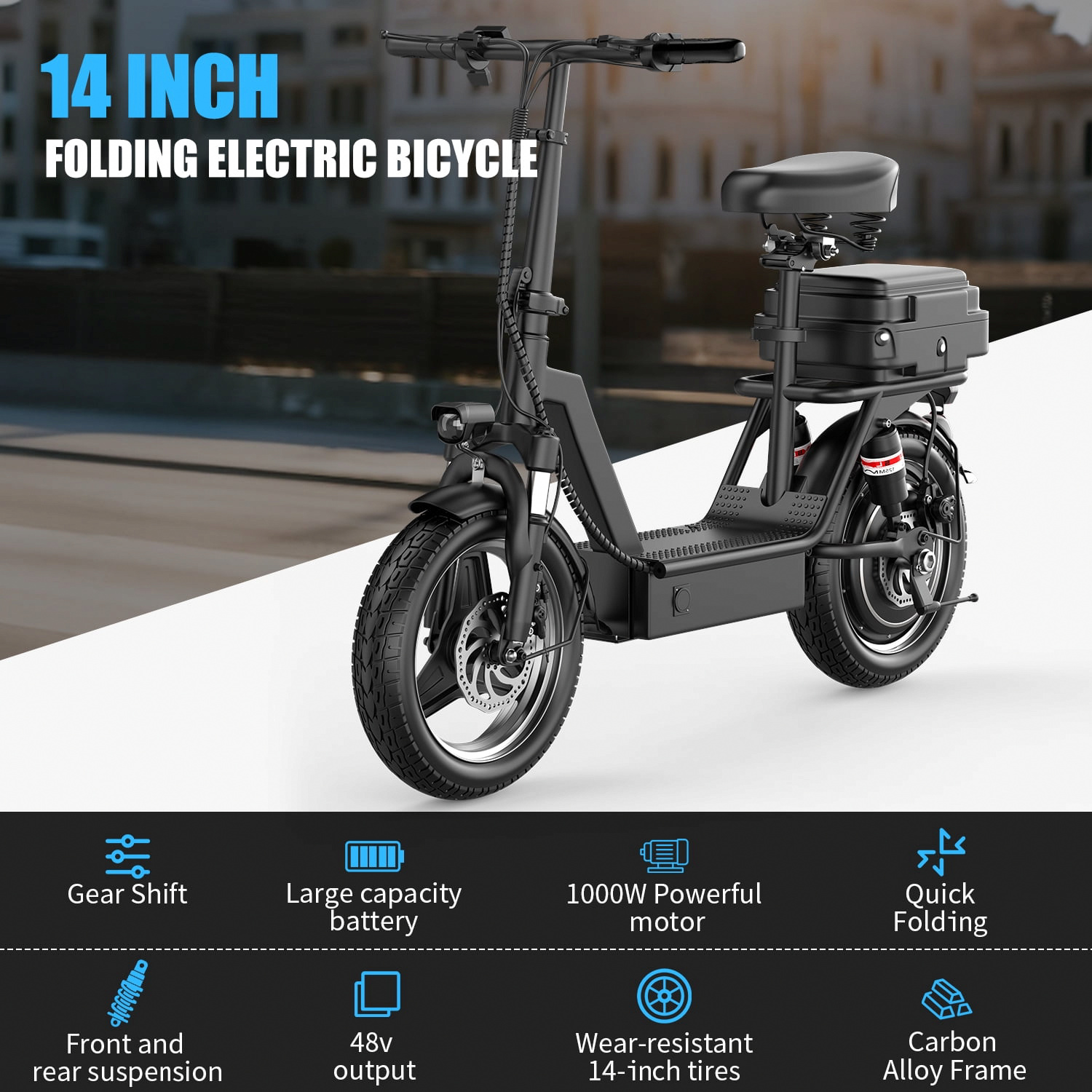 PostJoy 1200W Electric Scooter with Seat for Adults, Long-Range Commuter, Foldable Design (Black, 14 in Tire) u92o6