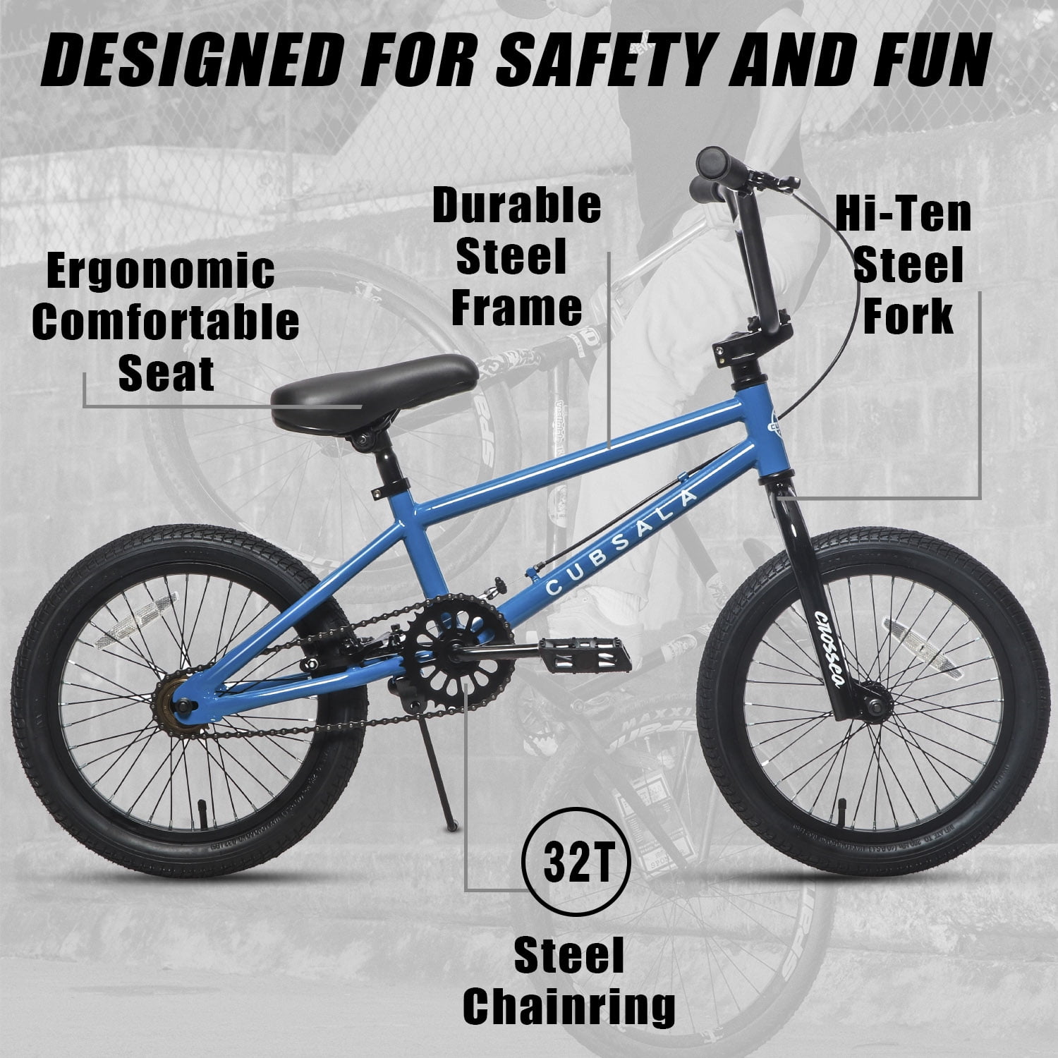 Cubsala 18 in Freestyle BMX Kids Bike for Boys and Girls (Blue, 18 in) f2stk