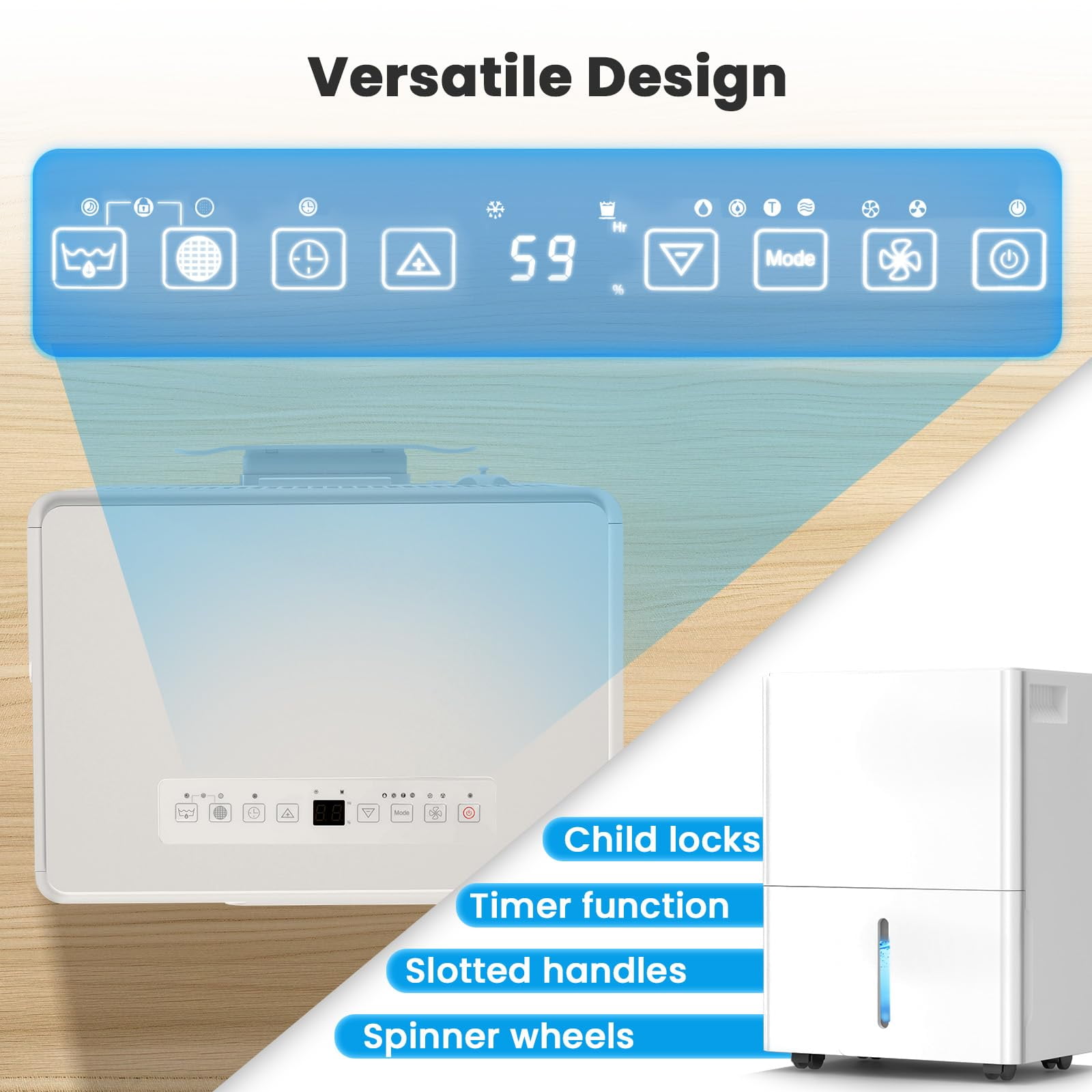 KISSAIR Home Dehumidifier for Basements and Large Rooms, 3000 Sq. Ft Coverage with Auto-Drain Hose and Timer (White, 22 Pint) uebzc