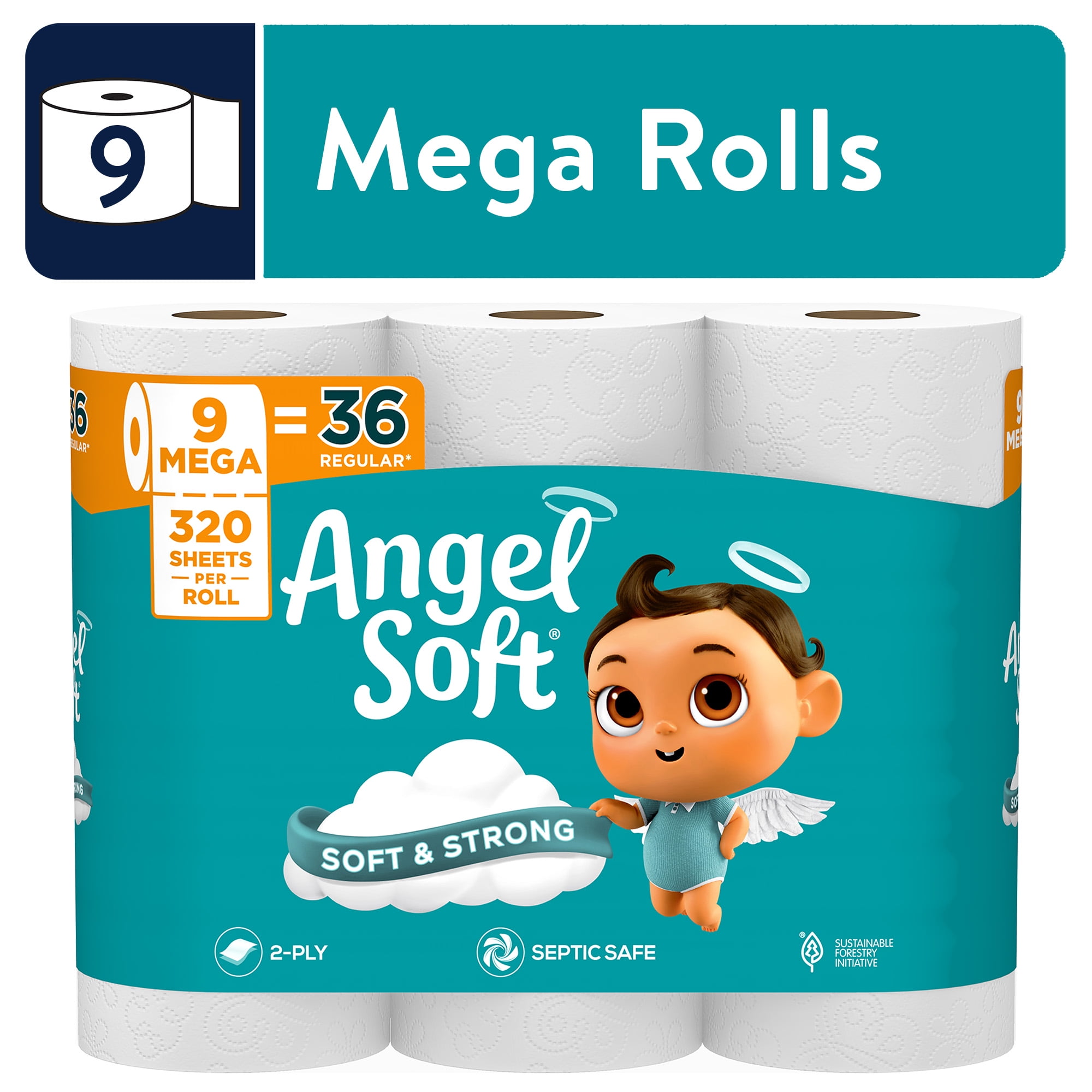 Angel Soft 2-Ply Toilet Paper (White, 9 Mega Rolls) cqt2v