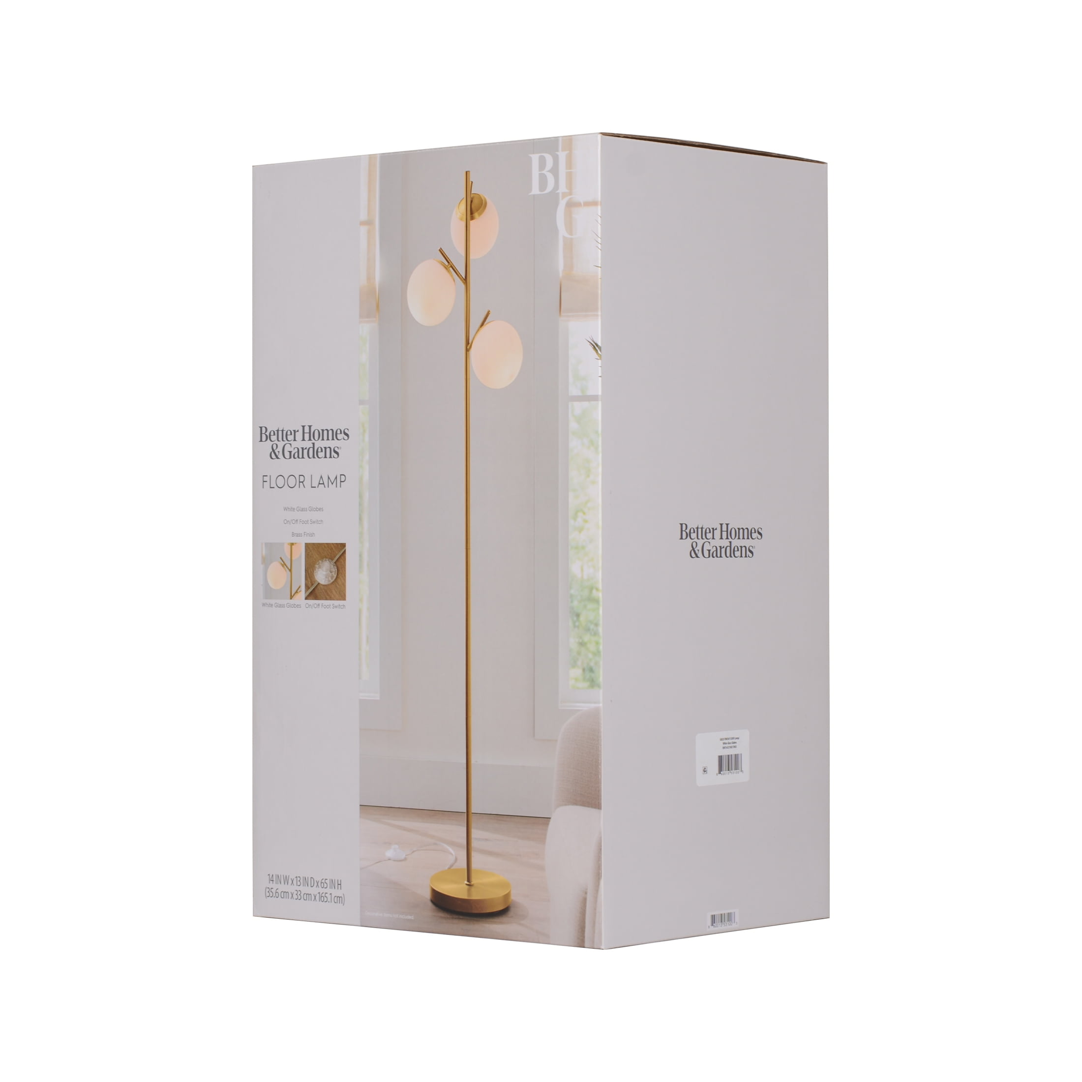Better Homes & Gardens 3-Globe Floor Lamp Modern Freestanding Lighting for Living Room (Brass, 65 in) wr83f