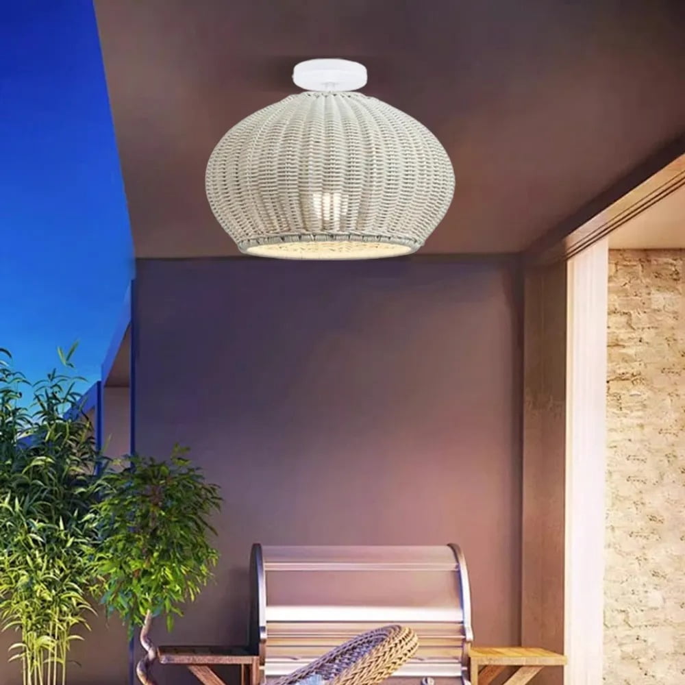 LittleGlovo Hand-woven Rattan Chandelier Waterproof Outdoor Hanging Light (Natural, 12 in) e5toj