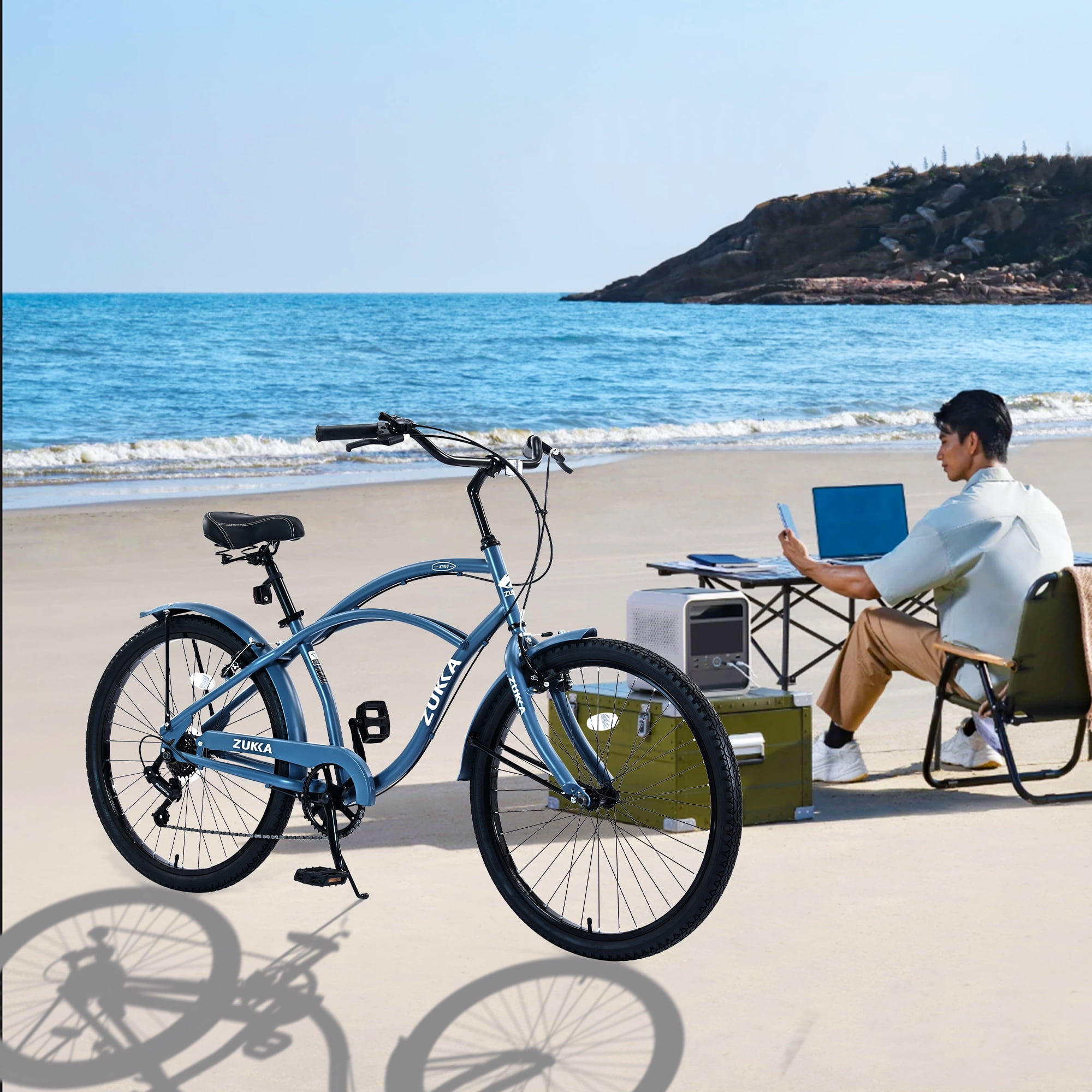 Zukka 26 in Cruiser Bike 7-Speed City Commuter Bicycle with V-Brakes (Navy, 26 in) w3vhr