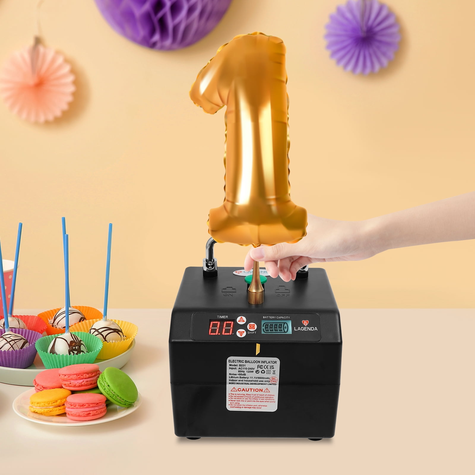 Lagenda Electric Balloon Pump Inflator (120W, Black, 6.3 x 5.9 x 5.1 in) oryf9