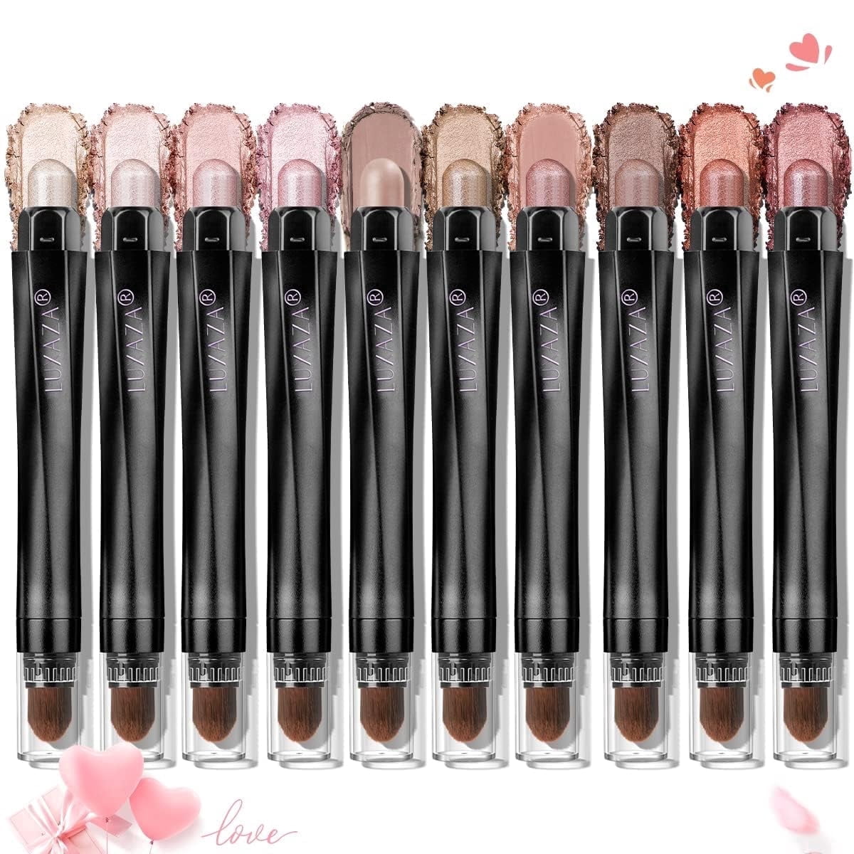 LUXAZA Eyeshadow Stick Set, Shimmer and Metallic Cream Eye Shadow Pencil for Long-lasting Makeup (Pink, 10 Pack) gyl0j