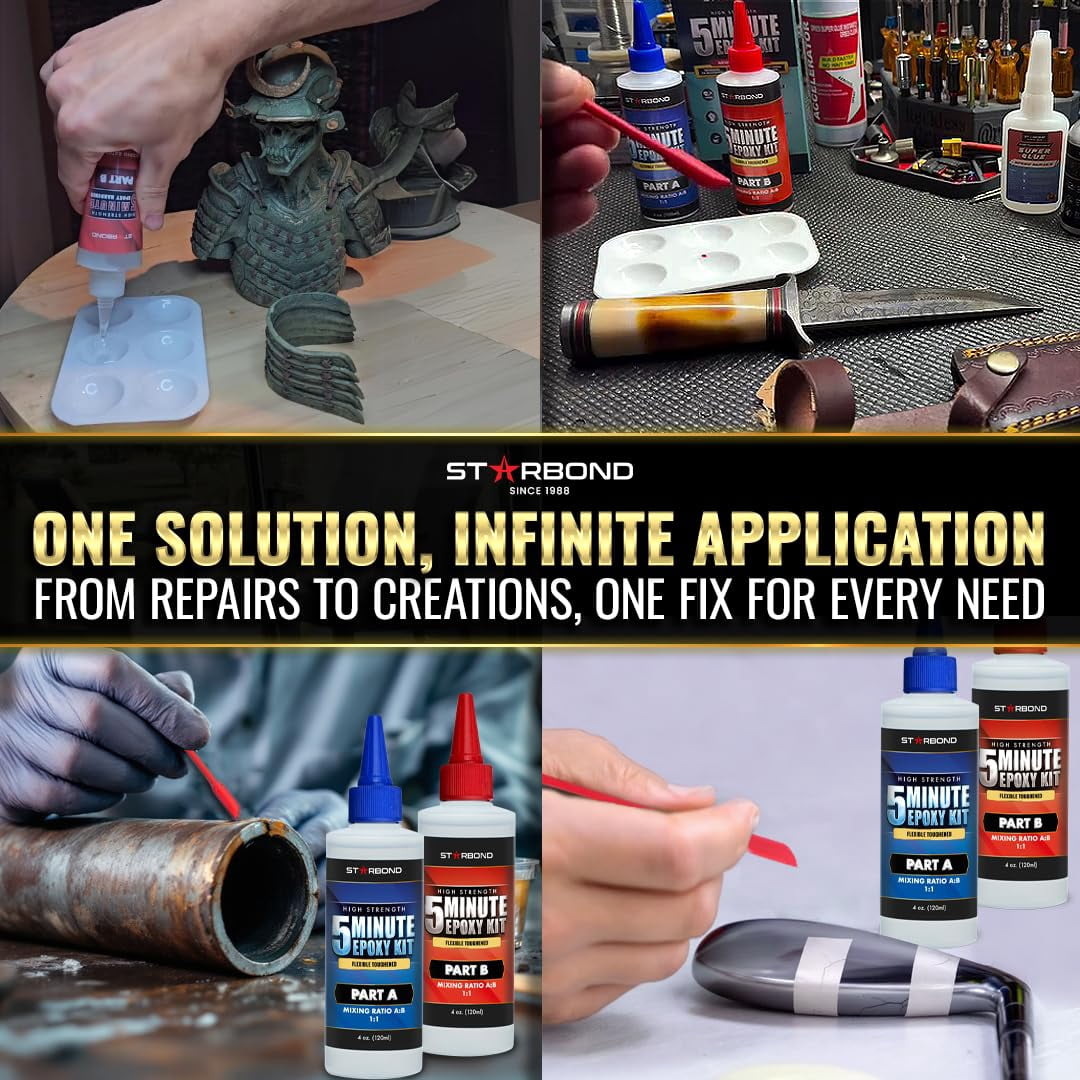 Starbond 5 Minute Epoxy Adhesive, High-Strength Industrial Resin for Metal, Wood, and Plastic (Clear, 8 oz) u2506