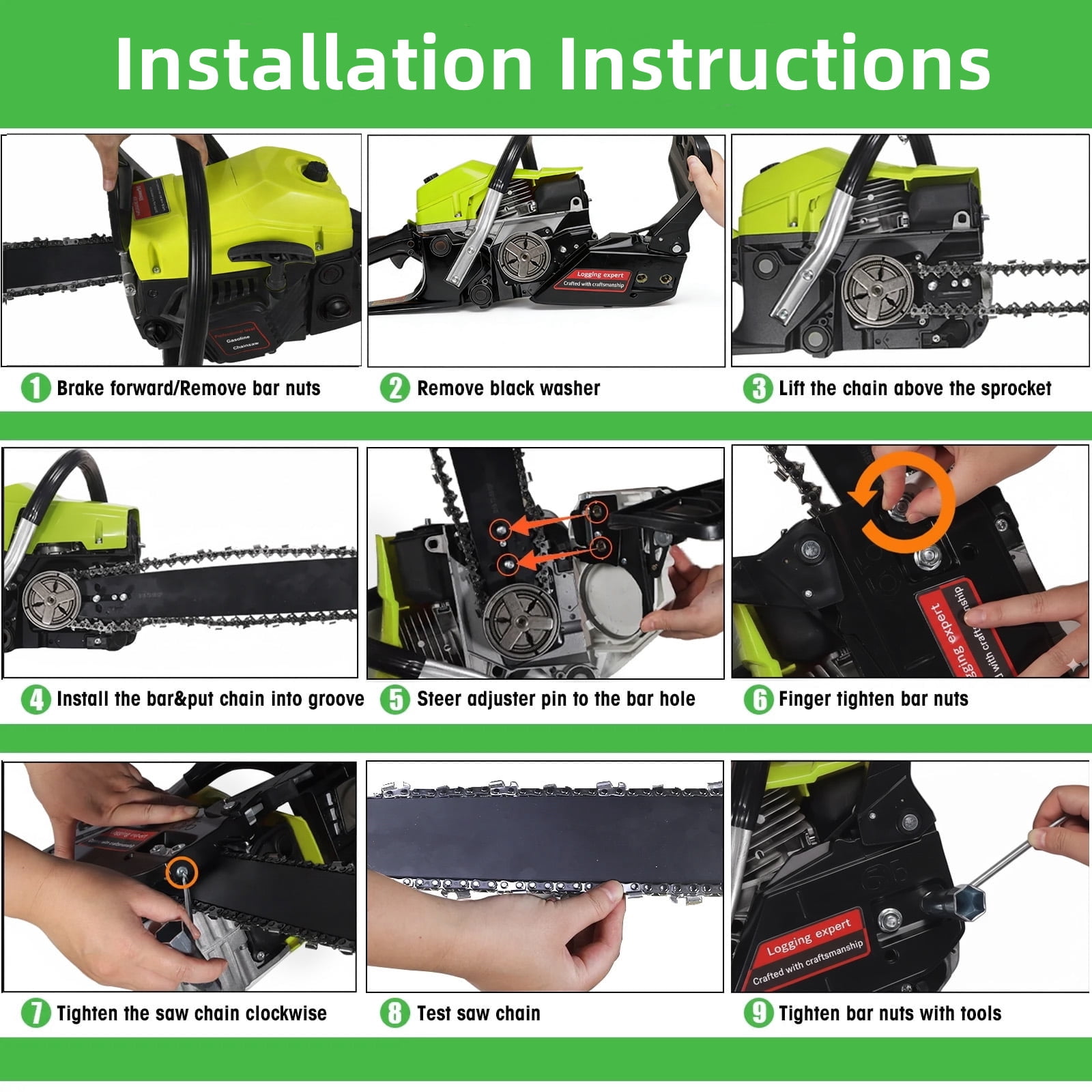 Paddsun 58CC Gas Chainsaw, High-Performance Wood Cutting Tool with Automatic Chain Oiler (Green, 18 in) 6oe4f - Image 9