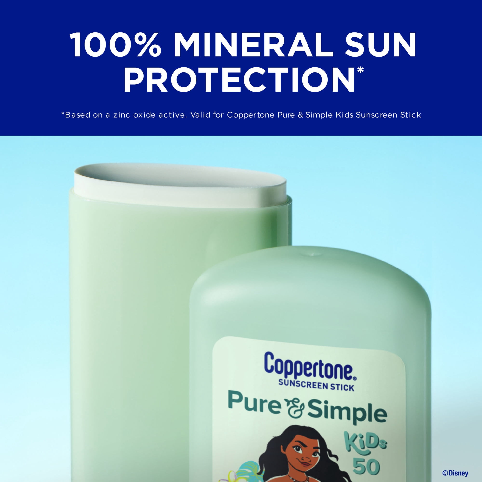 Coppertone Pure and Simple Kids Mineral Sunscreen Stick SPF 50, Disney Moana Edition (0.49 oz) tpvq0
