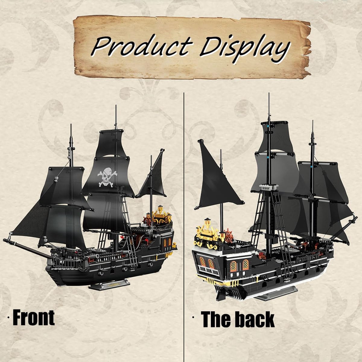 StarMart Black Pearl Pirate Ship Building Blocks Set, Detailed Model Construction Kit for Kids and Adults (Black, 1424 Pieces) e4v2j