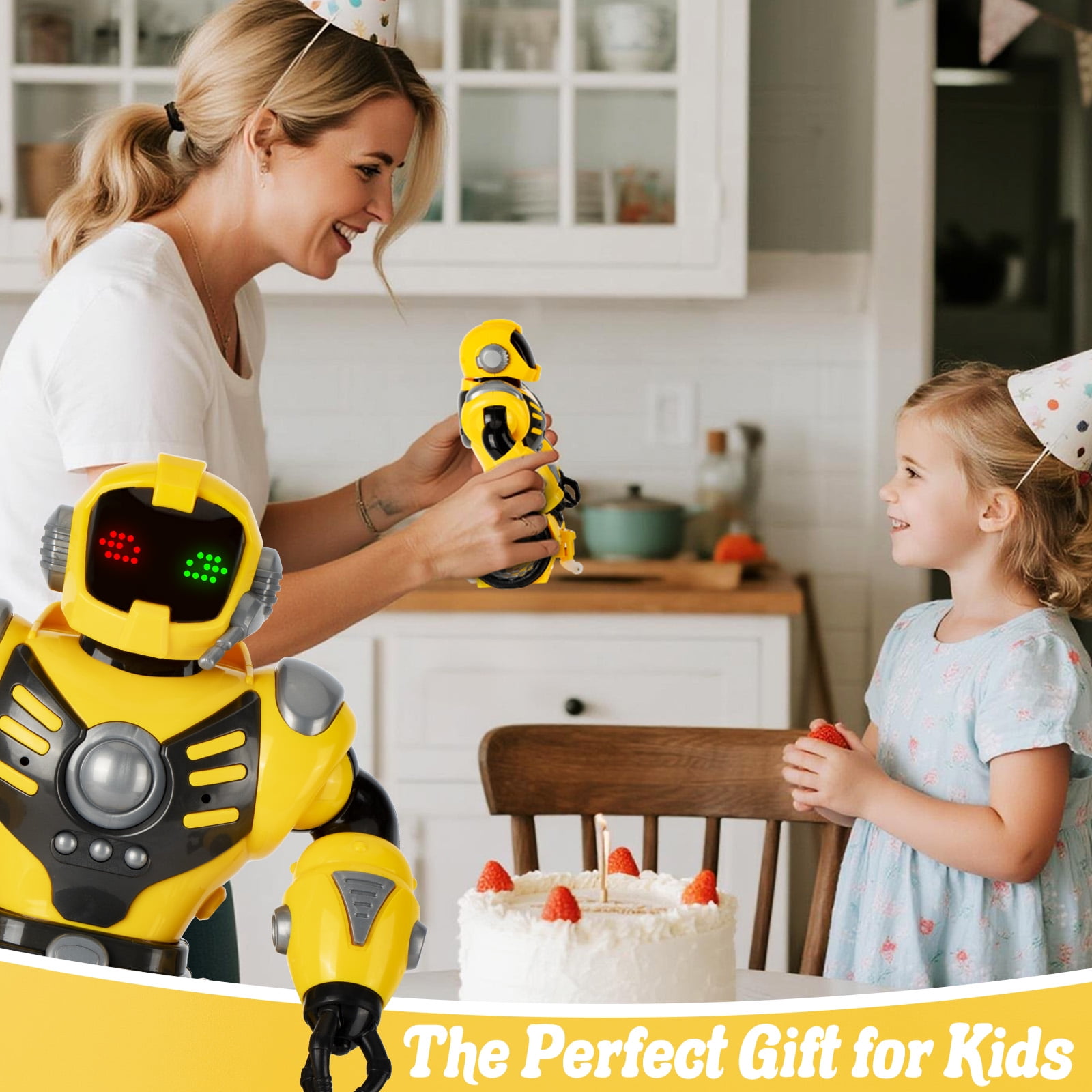 DAMMYTY Intelligent Electronic Robot Toy, Walking Dancing Spinning Interactive Playtime (Yellow, 8 in) 0gc93