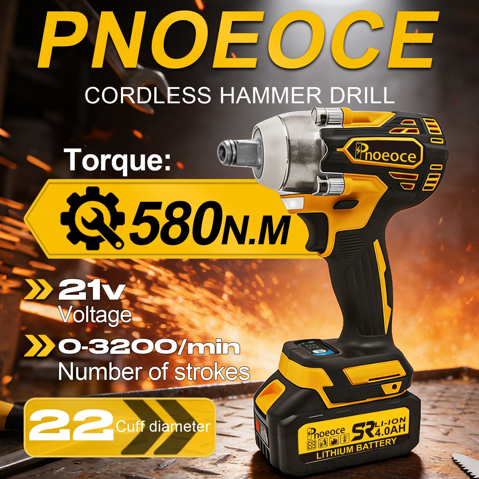 Pnoeoce Brushless Cordless Impact Wrench, 1/2 in High Torque Power Tool, Variable Speed with 2 Batteries (Yellow, 2-Pack) jyi9f