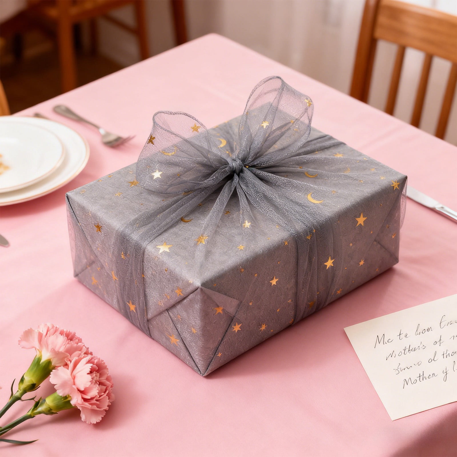 kladzum Star Pattern Mesh Fabric Roll for Floral Packaging and Holiday Gift Wrapping (Grey, 1 Roll) 7d7ng