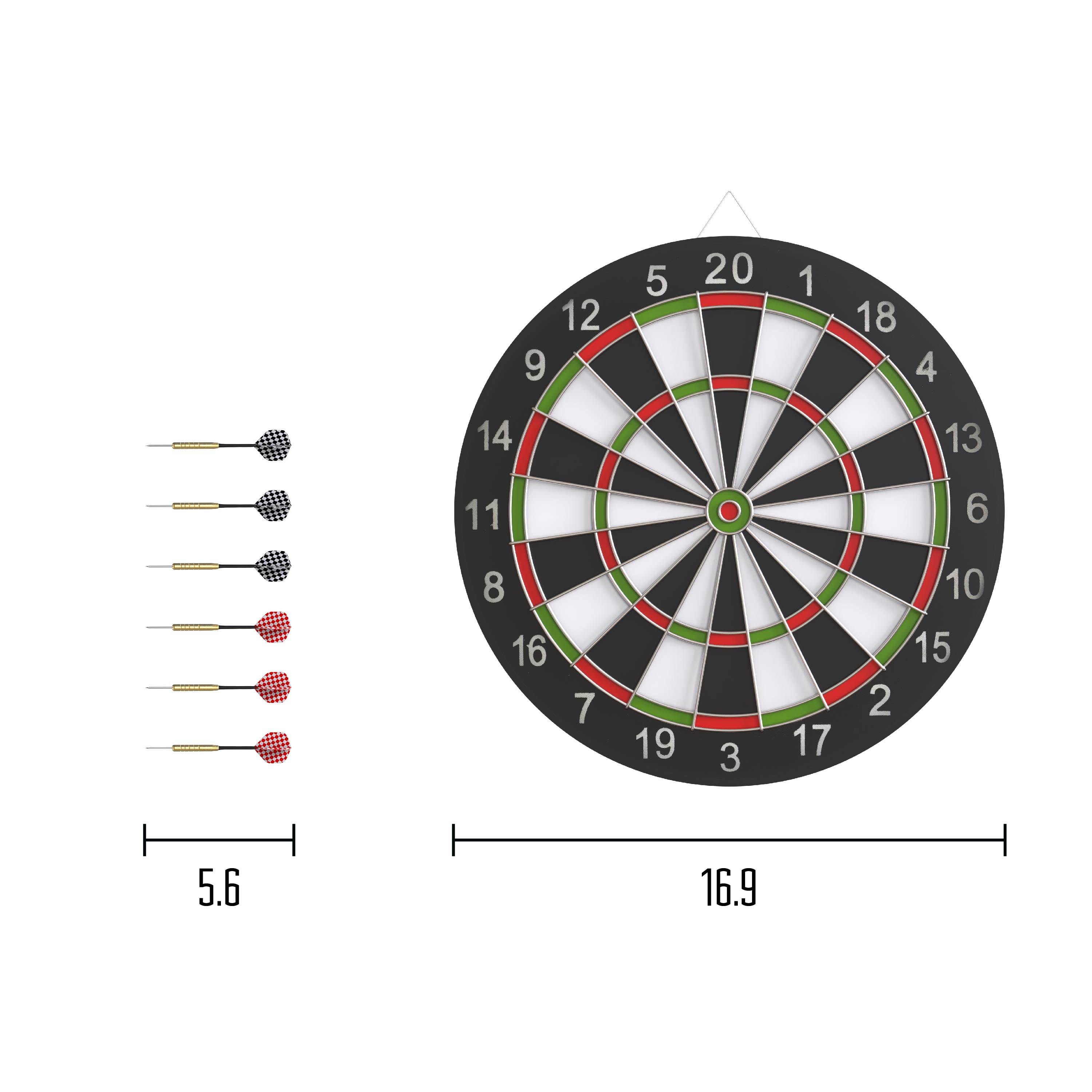 RealPlay Reversible Hanging Dartboard Set with 6 Stainless Steel Tip Darts (Black, 17 in) 27qzv