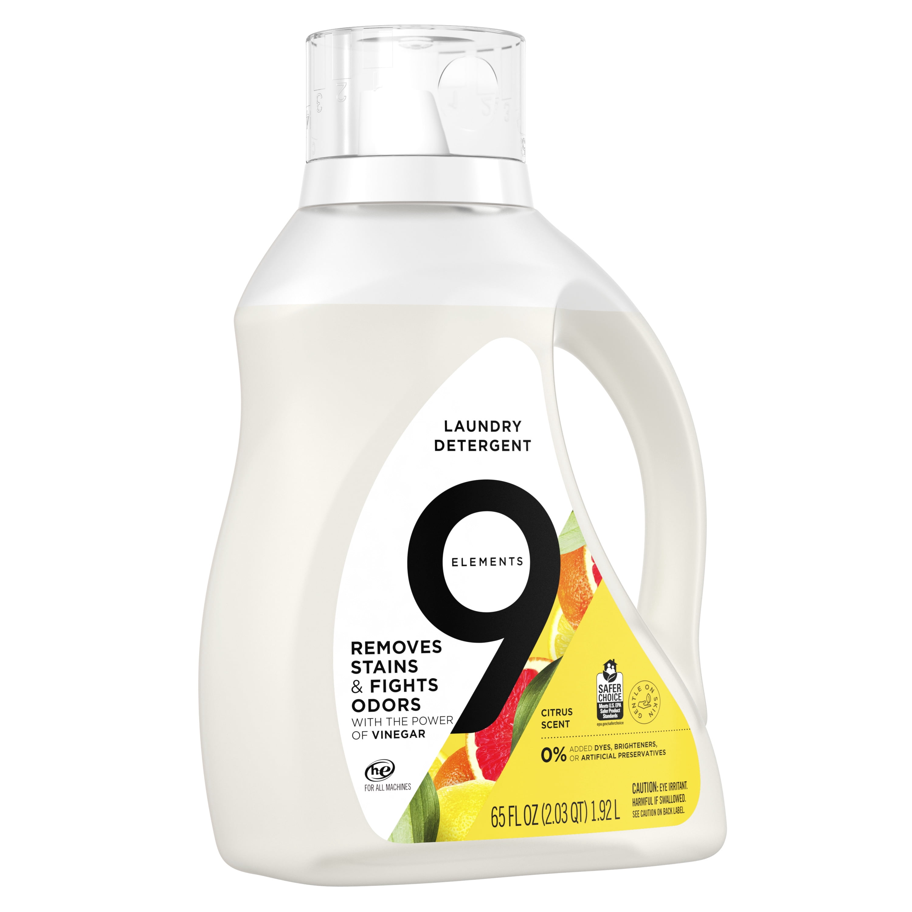 9 Elements Vinegar Powered Liquid Laundry Detergent, Citrus Scent, Deep Cleaning Formula (65 fl oz) tanis