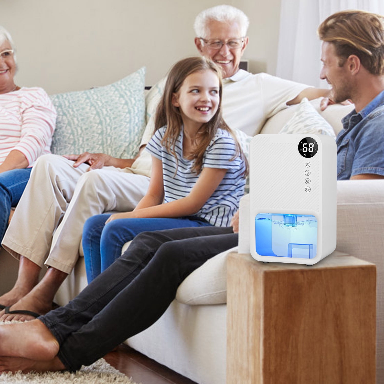 iMounTEK Portable Dehumidifier for Home, Quiet Small Room Moisture Remover with Auto Shut-Off and 7-Color LED (White, 37 fl oz) o4xcs