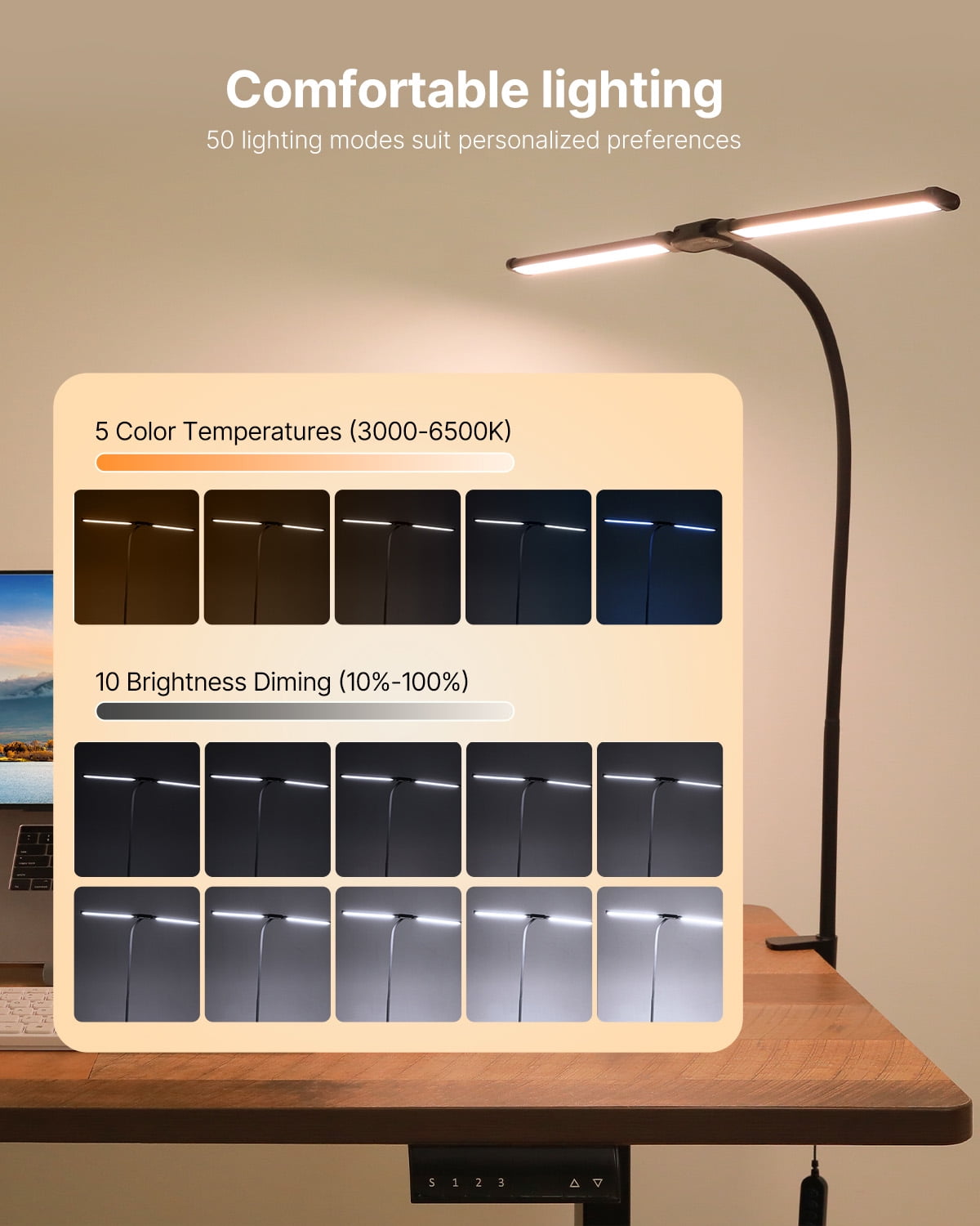 KFFKFF Dual Head LED Desk Lamp, Clamp-On Architect Light with Flexible Gooseneck, Eye-Friendly Workspace Lighting (Black, 24 in) wp9hj